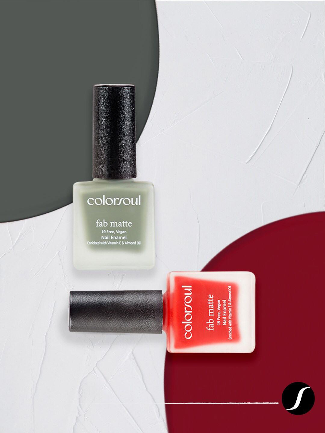 

Colorsoul Set of 2 Fab Matte Vegan Nail Enamel with Vitamin E & Almond Oil 8 ml (Each)-Mapel Red F07 & Fossil Grey F17, Olive
