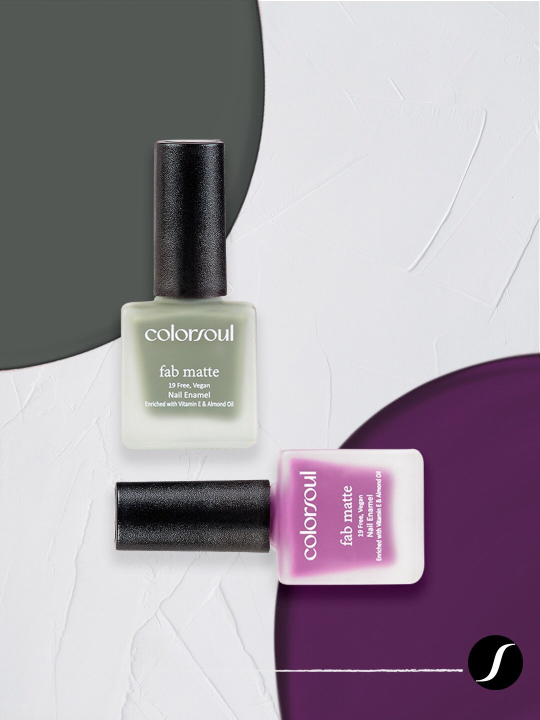 

Colorsoul Set of 2 Fab Matte Vegan Nail Enamel with Vitamin E & Almond Oil 8 ml (Each)-Berry Pop F10 & Fossil Grey F17, Olive