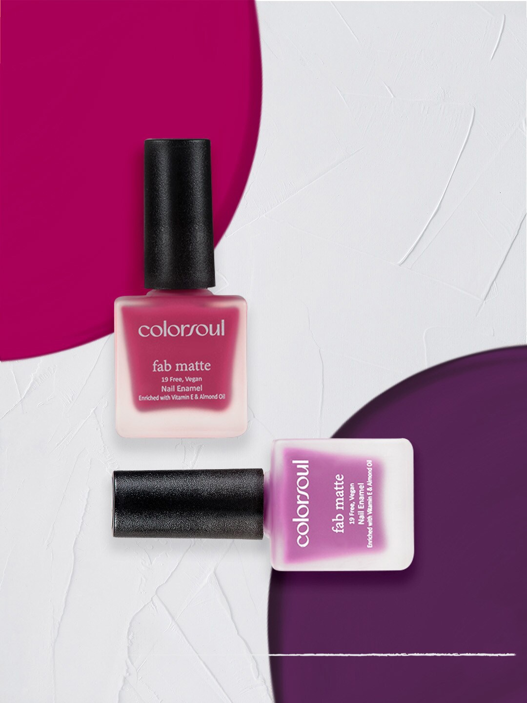 

Colorsoul Set of 2 Fab Matte Vegan Nail Enamel with Vitamin E & Almond Oil 8 ml (Each)-Fuschia Madness F06 & Berry Pop F10, Maroon
