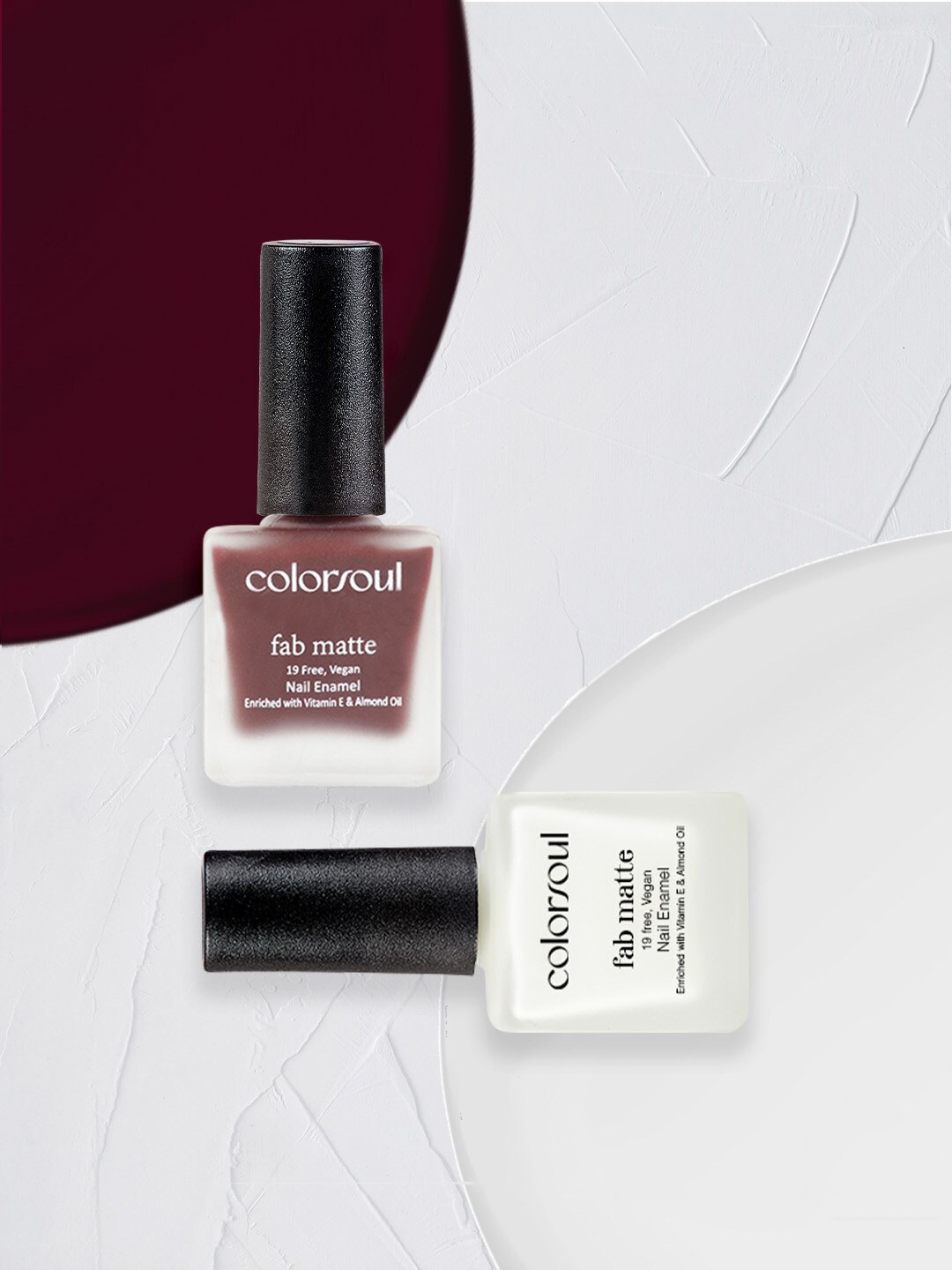

Colorsoul Set of 2 Fab Matte Vegan Nail Enamel with Vitamin E & Almond Oil 8 ml (Each)-Fairy Wing F01 & Plum Mischief F08, Burgundy