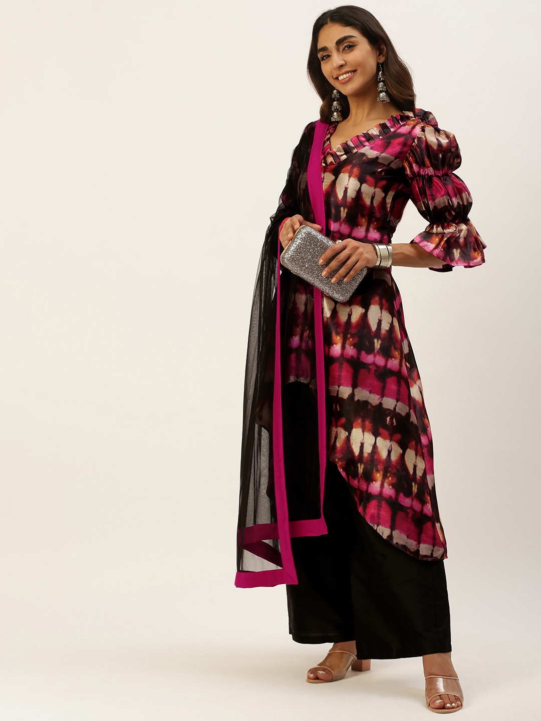

Ethnovog Women Multicoloured Dyed Kurta with Palazzos Dupatta, Multi