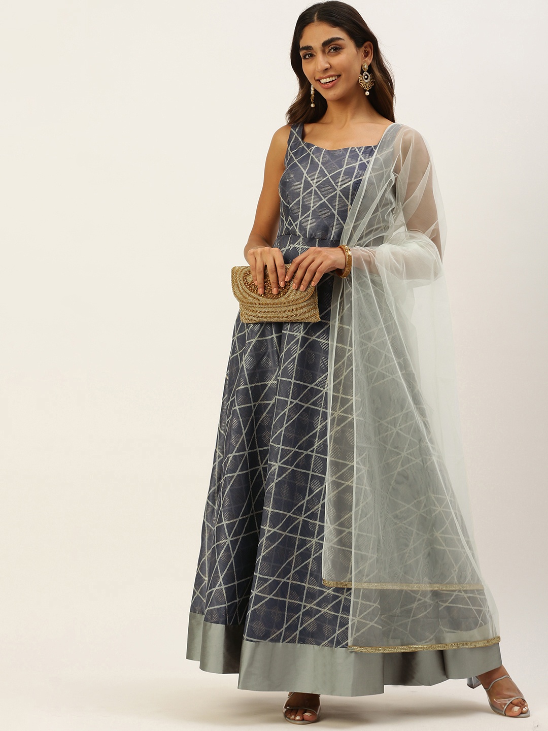 

Ethnovog Women Blue Printed Kurta with Palazzos With Dupatta