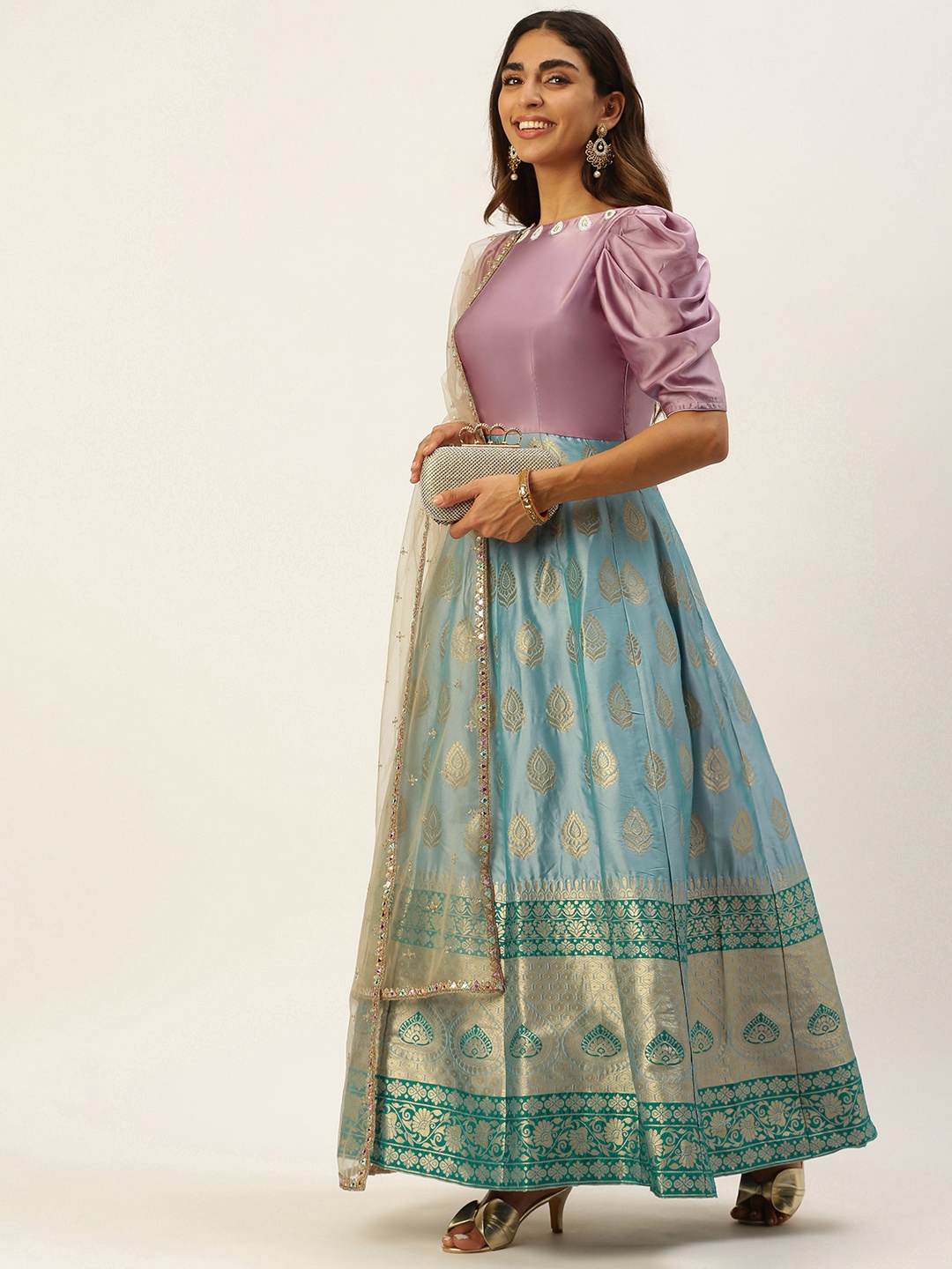 

Ethnovog Woman Ready To Wear Rayon Anarkali, Blue