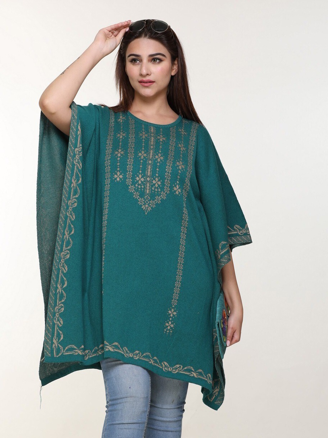 

KEIKO Women Green & Beige Waterfall Shrug