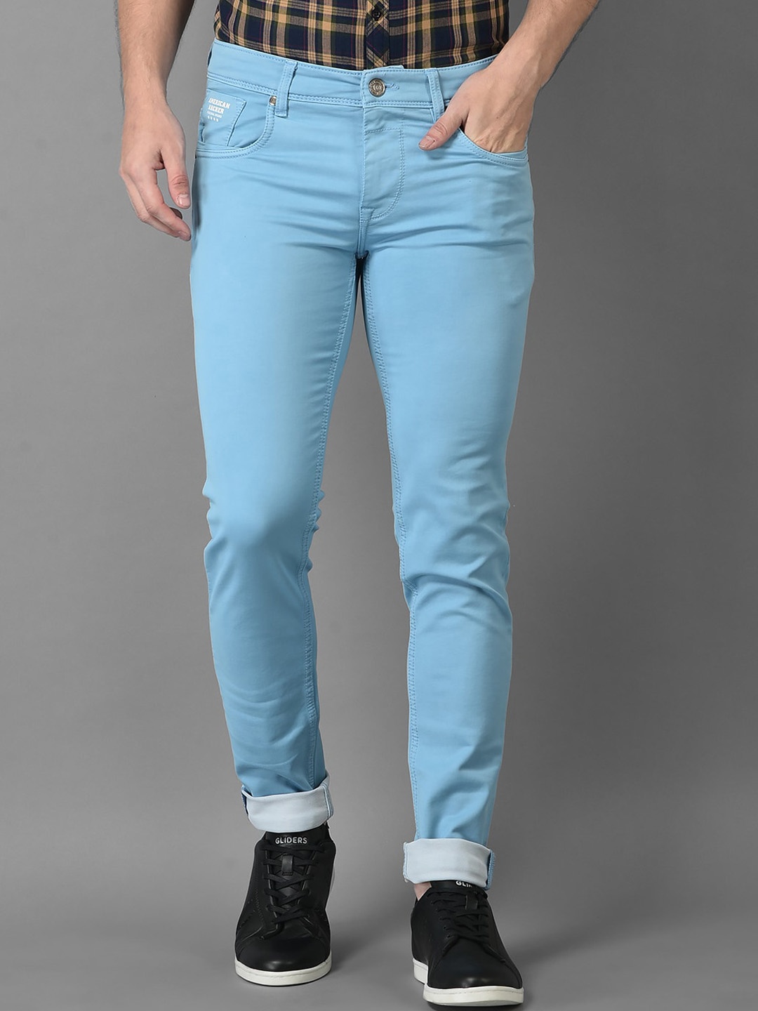 

American Archer Men Blue Smart Skinny Fit Low-Rise Printed Stretchable Jeans