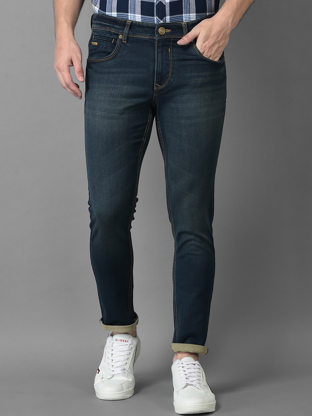 

American Archer Men Blue Solid Slim Fit Cotton Low-Rise Light Fade Jeans