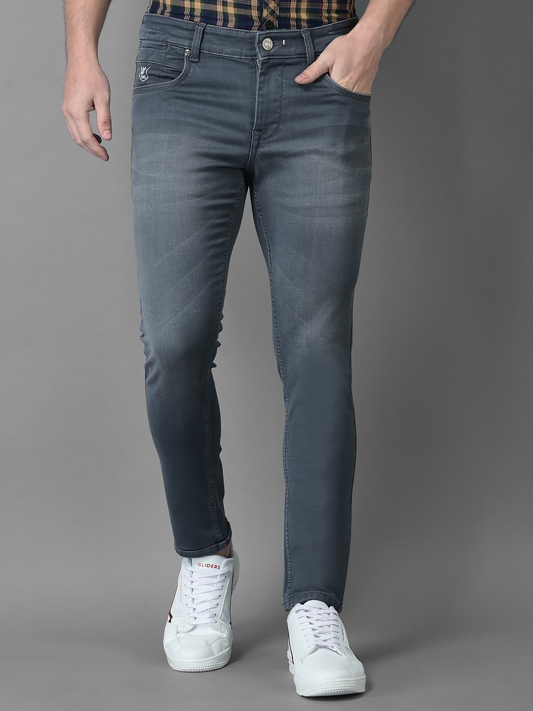 

American Archer Men Grey Smart Tapered Fit Low-Rise Heavy Fade Stretchable Jeans