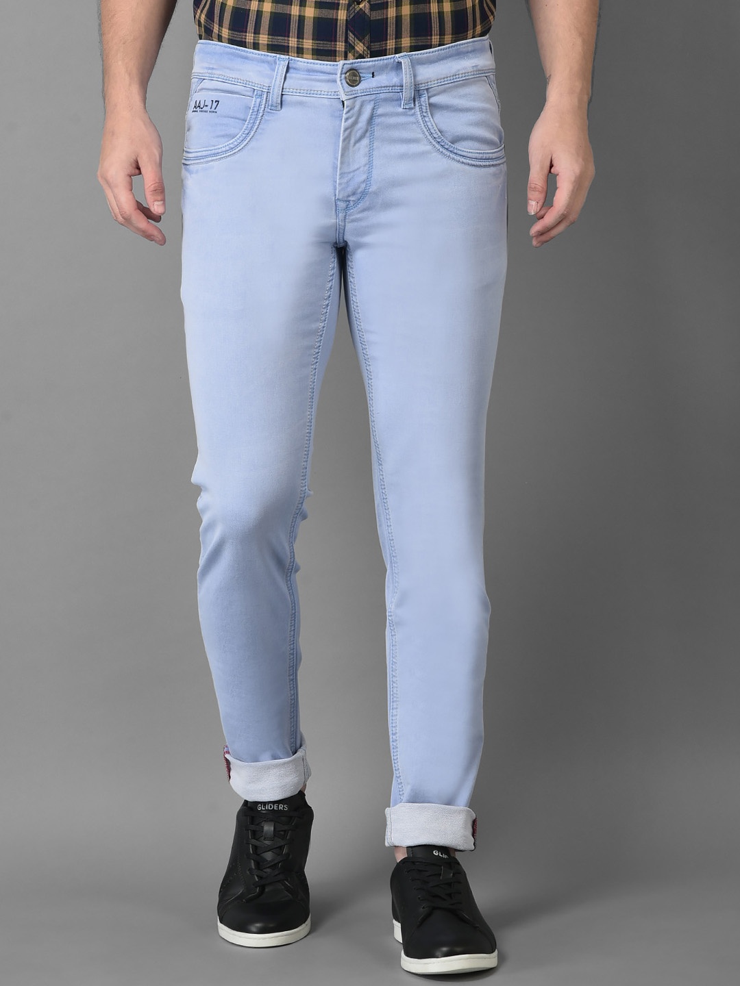 

American Archer Men Blue Cotton Smart Skinny Fit Low-Rise Printed Stretchable Jeans