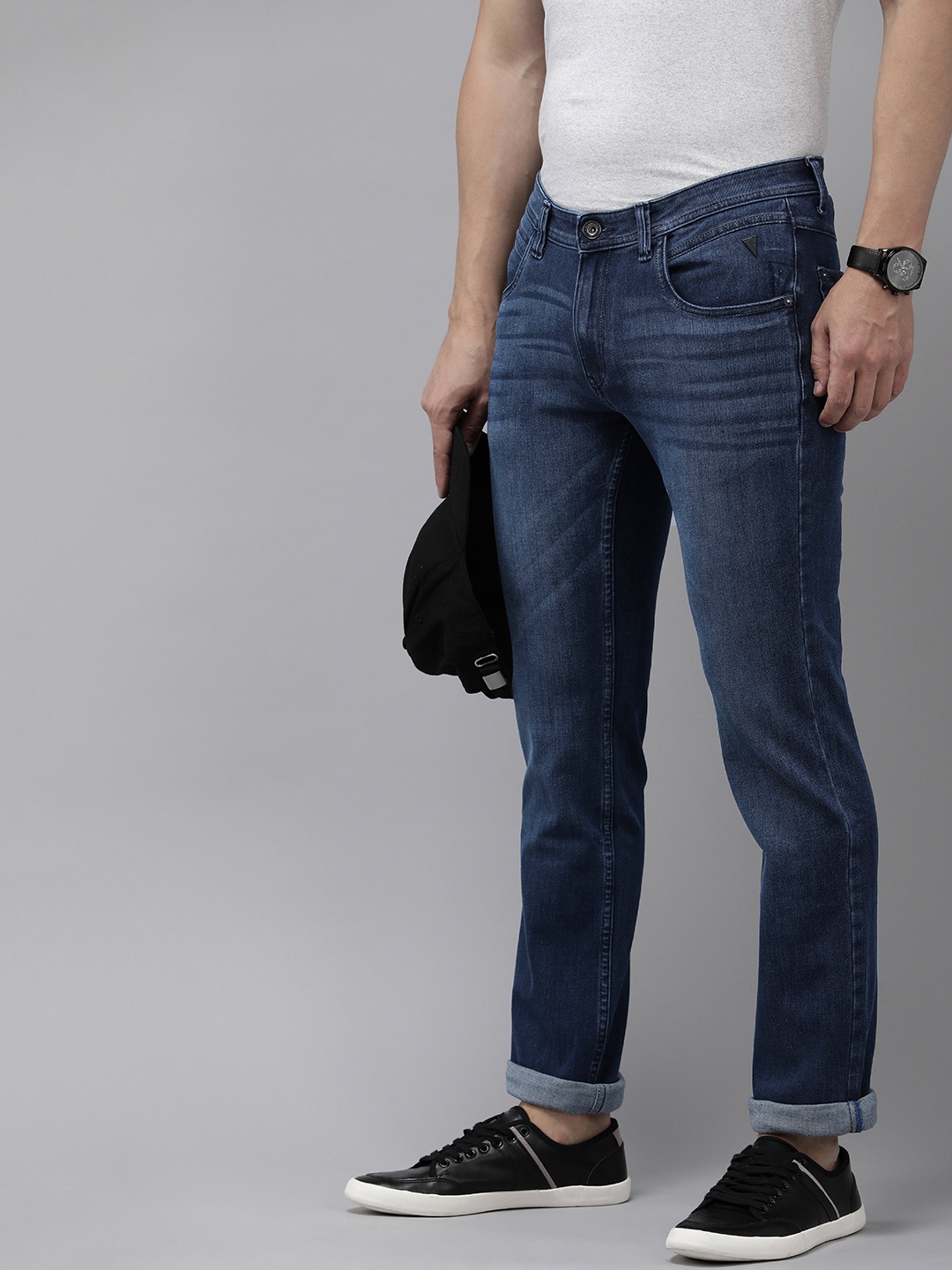 

VAN HEUSEN DENIM LABS Men Mid-Rise Slim Fit Light Fade Stretchable Jeans, Navy blue