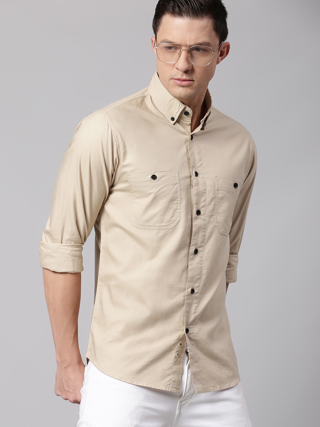 

Dennis Lingo Men Khaki Slim Fit Casual Shirt