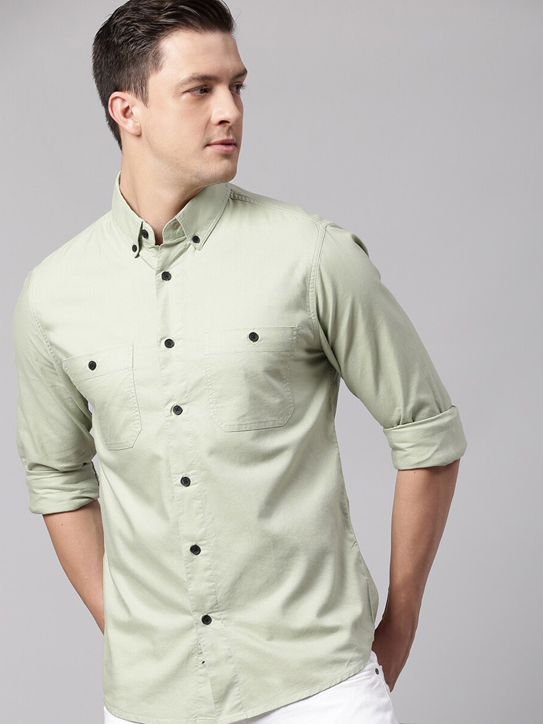 

Dennis Lingo Men Green Slim Fit Casual Shirt