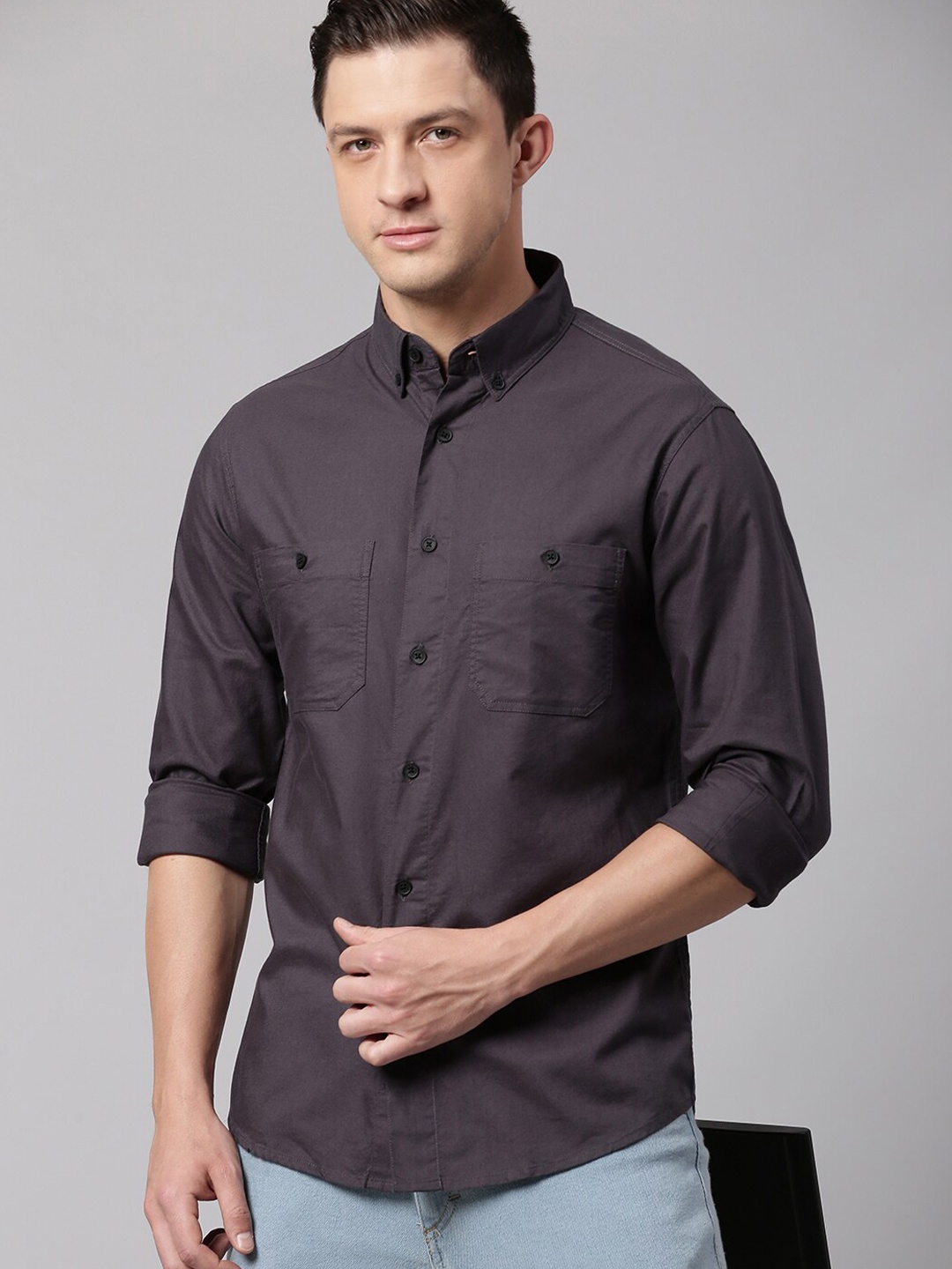 

Dennis Lingo Men Grey Slim Fit Casual Shirt