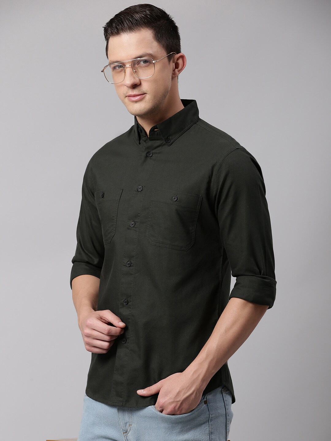 

Dennis Lingo Men Green Slim Fit Casual Shirt