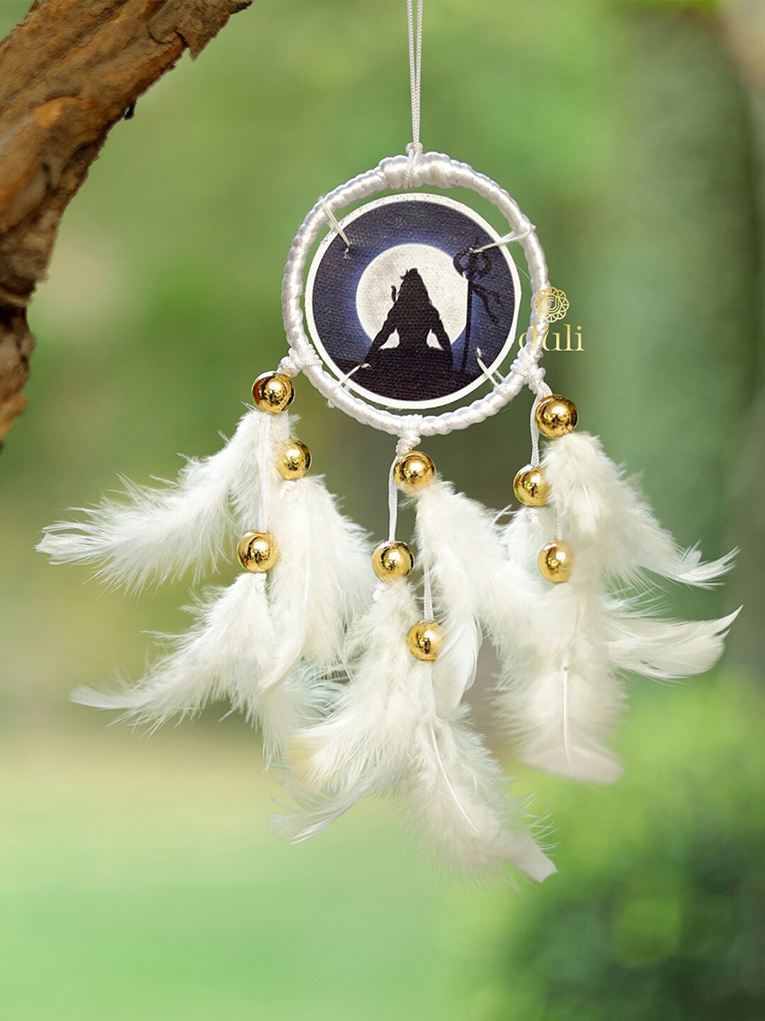 

DULI White Printed Shivji Dream Catcher Car Hanging