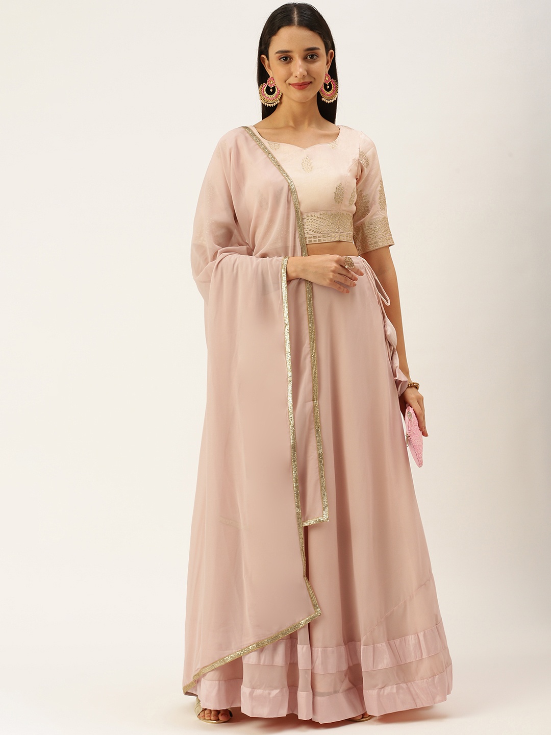 

Ethnovog Peach-Coloured Ready to Wear Lehenga Blouse With Dupatta