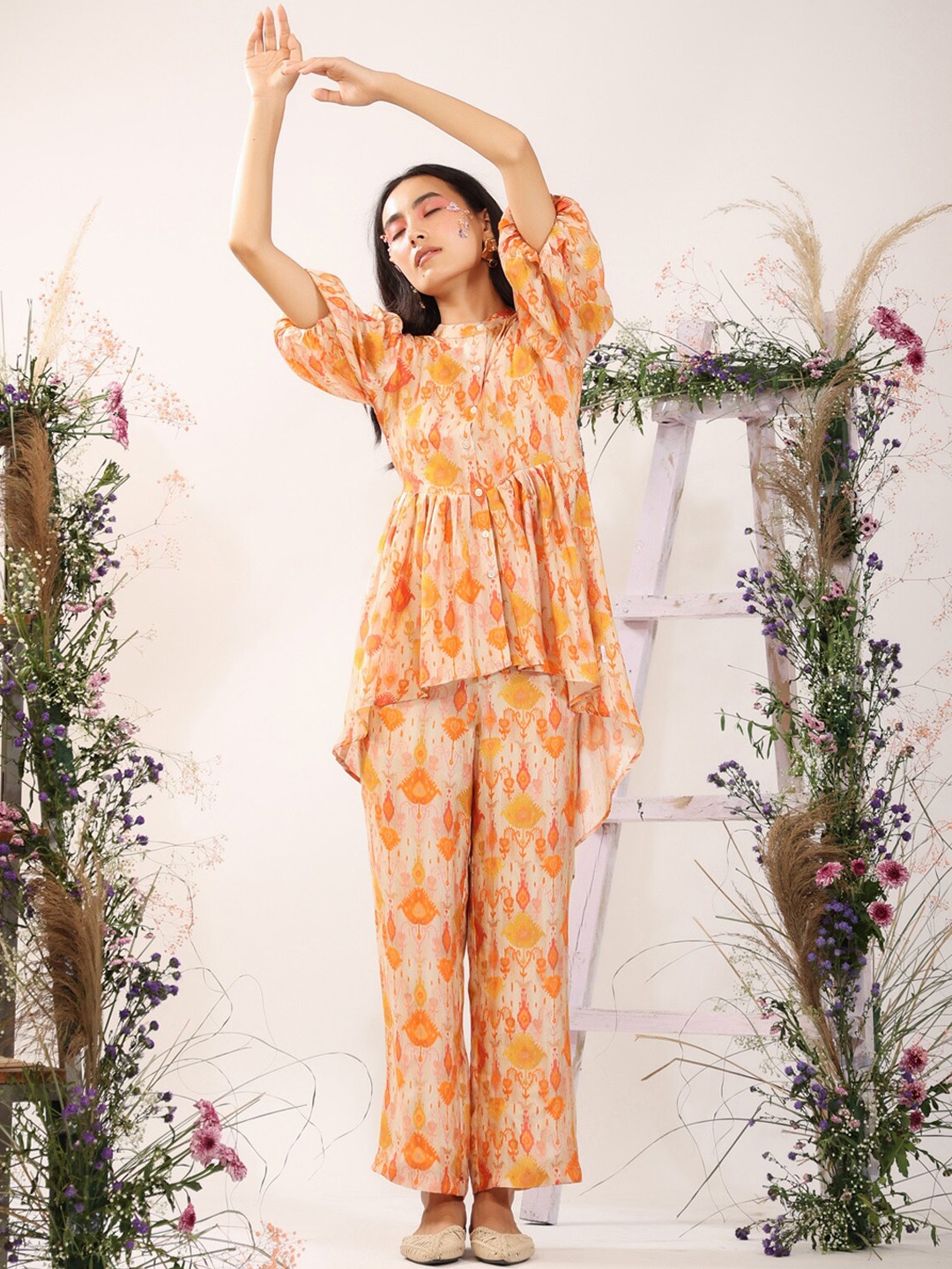 

JISORA Women Orange Printed Co-Ords Set