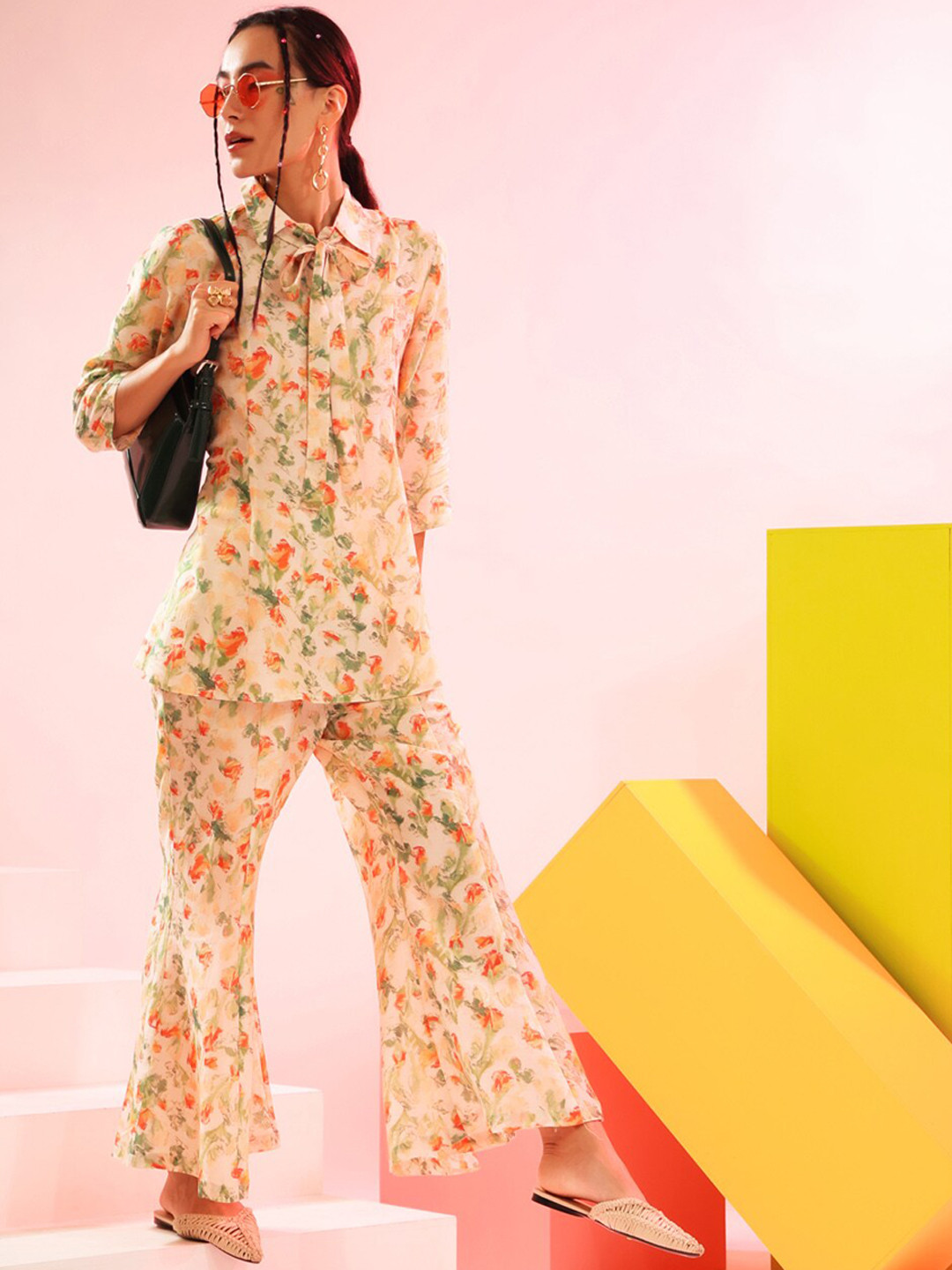 

JISORA Women Yellow Printed Co-Ords Set