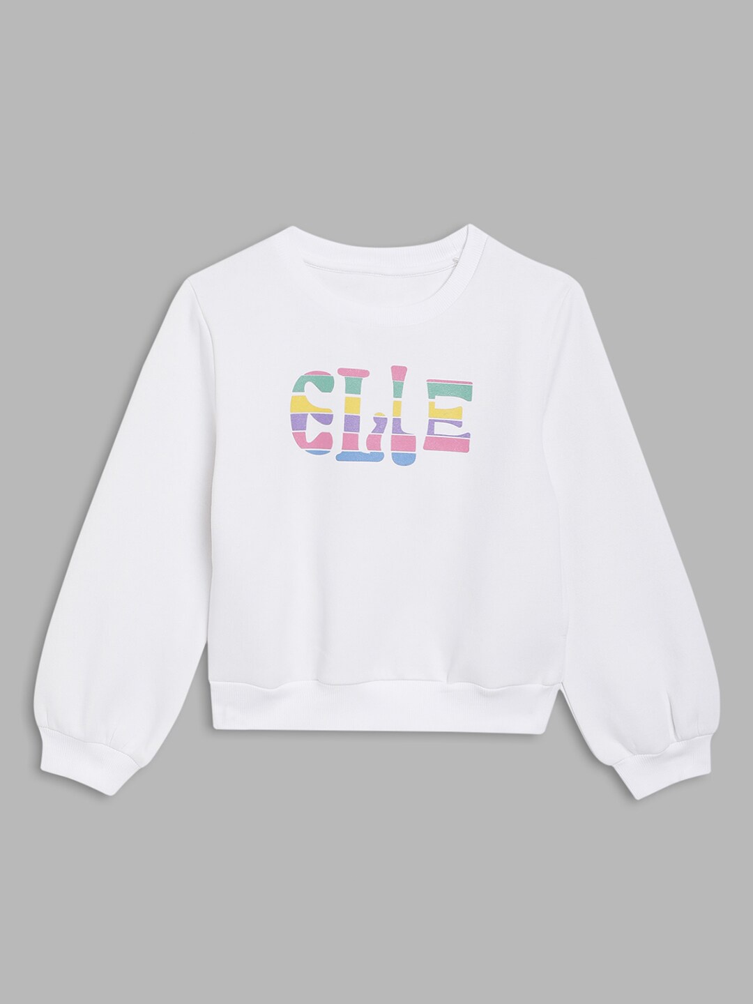 

ELLE Girls White Printed Round Neck Sweatshirt
