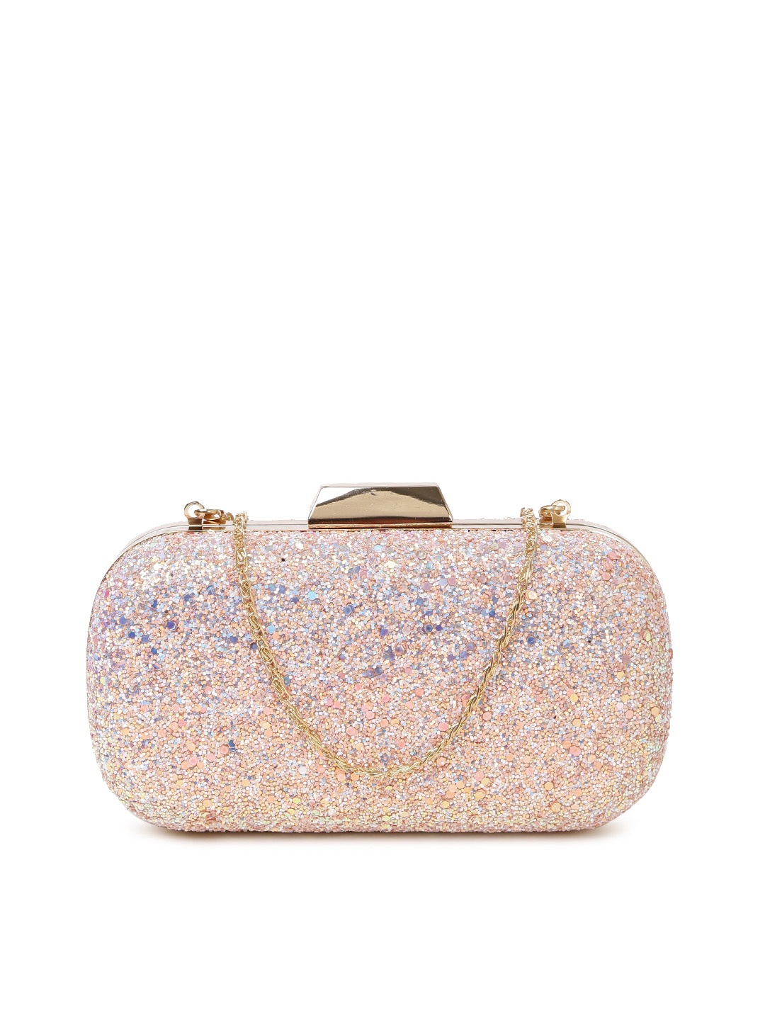 

DressBerry Women Pink Shimmery Box Clutch with Chain Strap