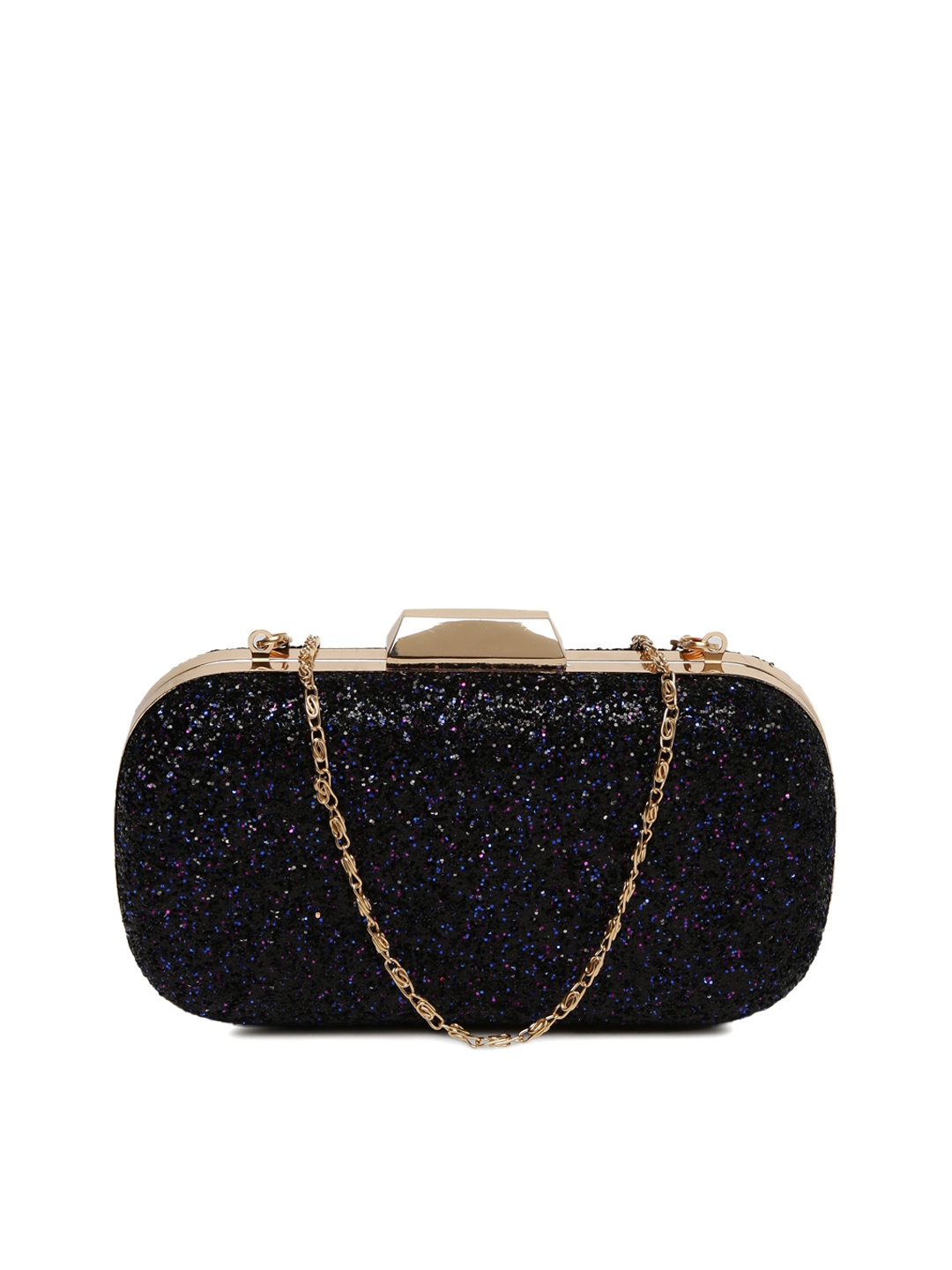 

DressBerry Black Embellished Box Clutch with Chain Strap