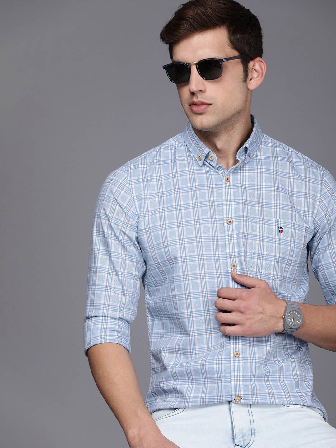 

Louis Philippe Sport Men Blue Super Slim Fit Tartan Checks Pure Cotton Casual Shirt