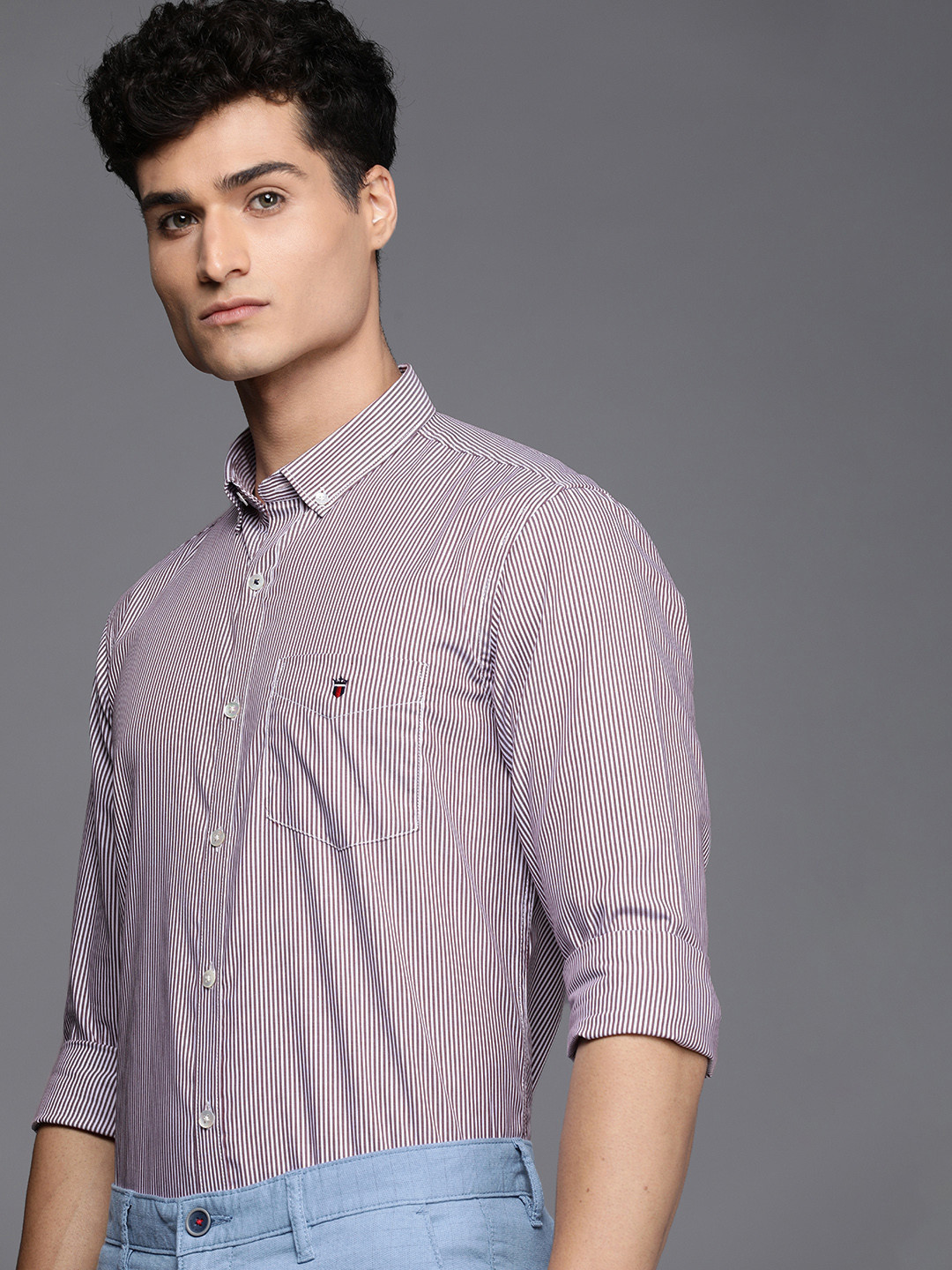 

Louis Philippe Sport Men Maroon Super Slim Fit Pinstriped Pure Cotton Semiformal Shirt