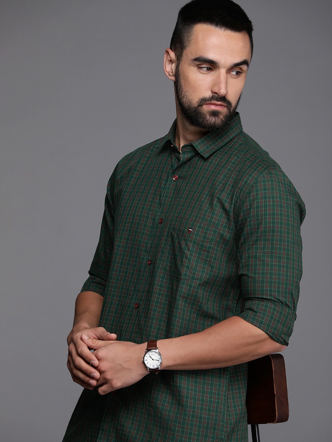 

Louis Philippe Sport Men Super Slim Fit Tartan Checks Casual Shirt, Green