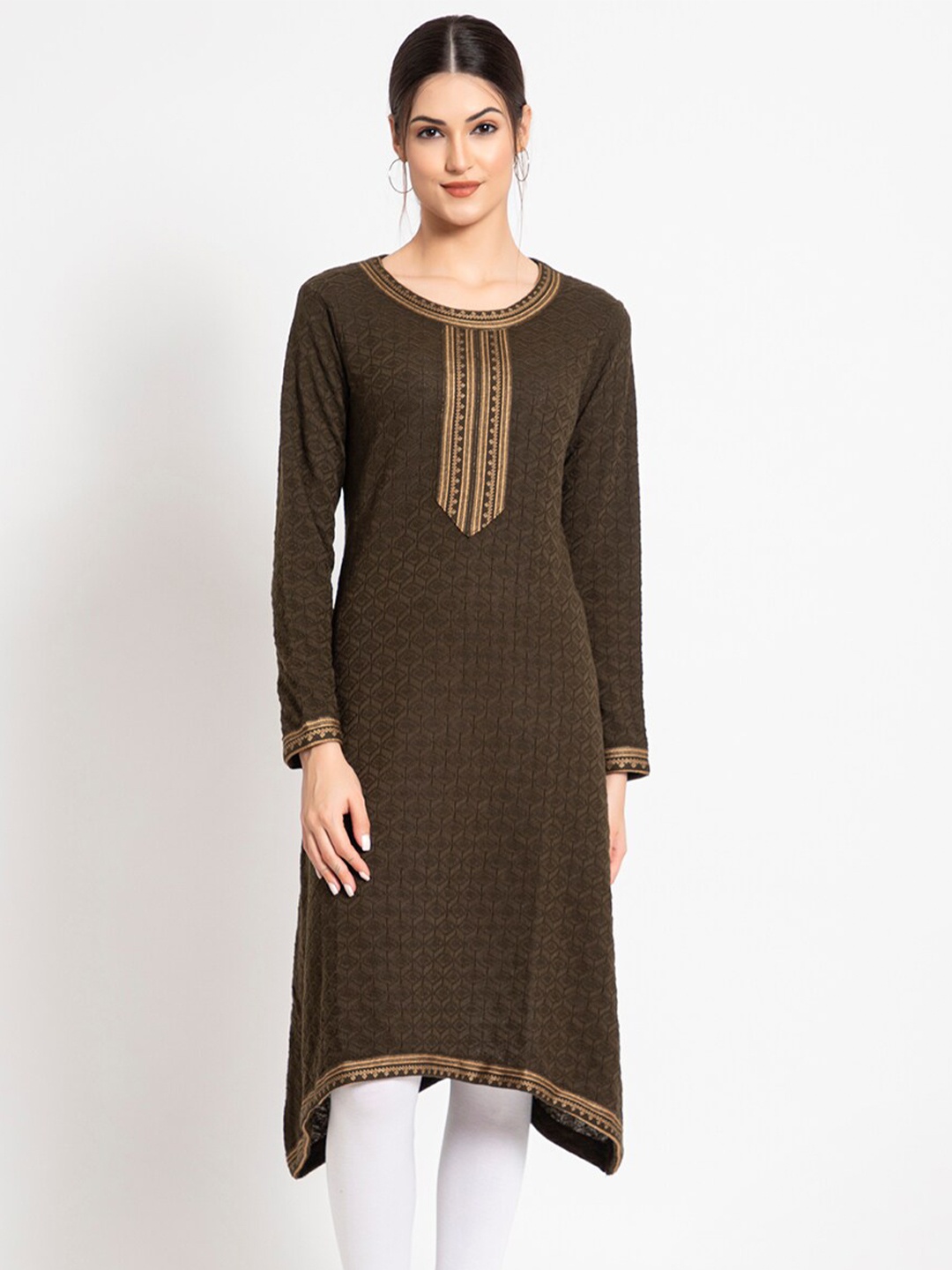 

KEIKO Women Olive Green Thread Work Asymmetric Kurta