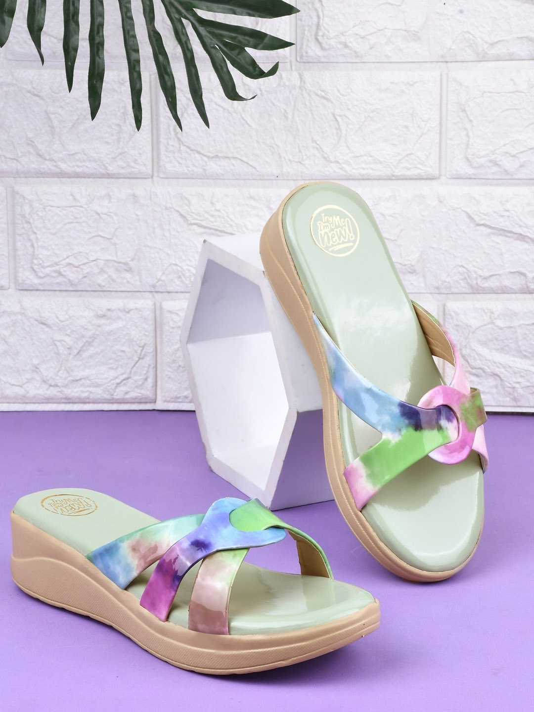 

Try Me Sea Green & Pink Embellished Wedge Heels