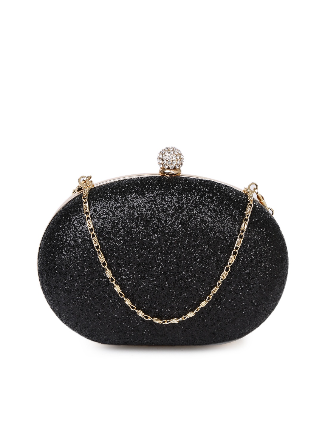

DressBerry Black Shimmer Box Clutch with Chain Strap