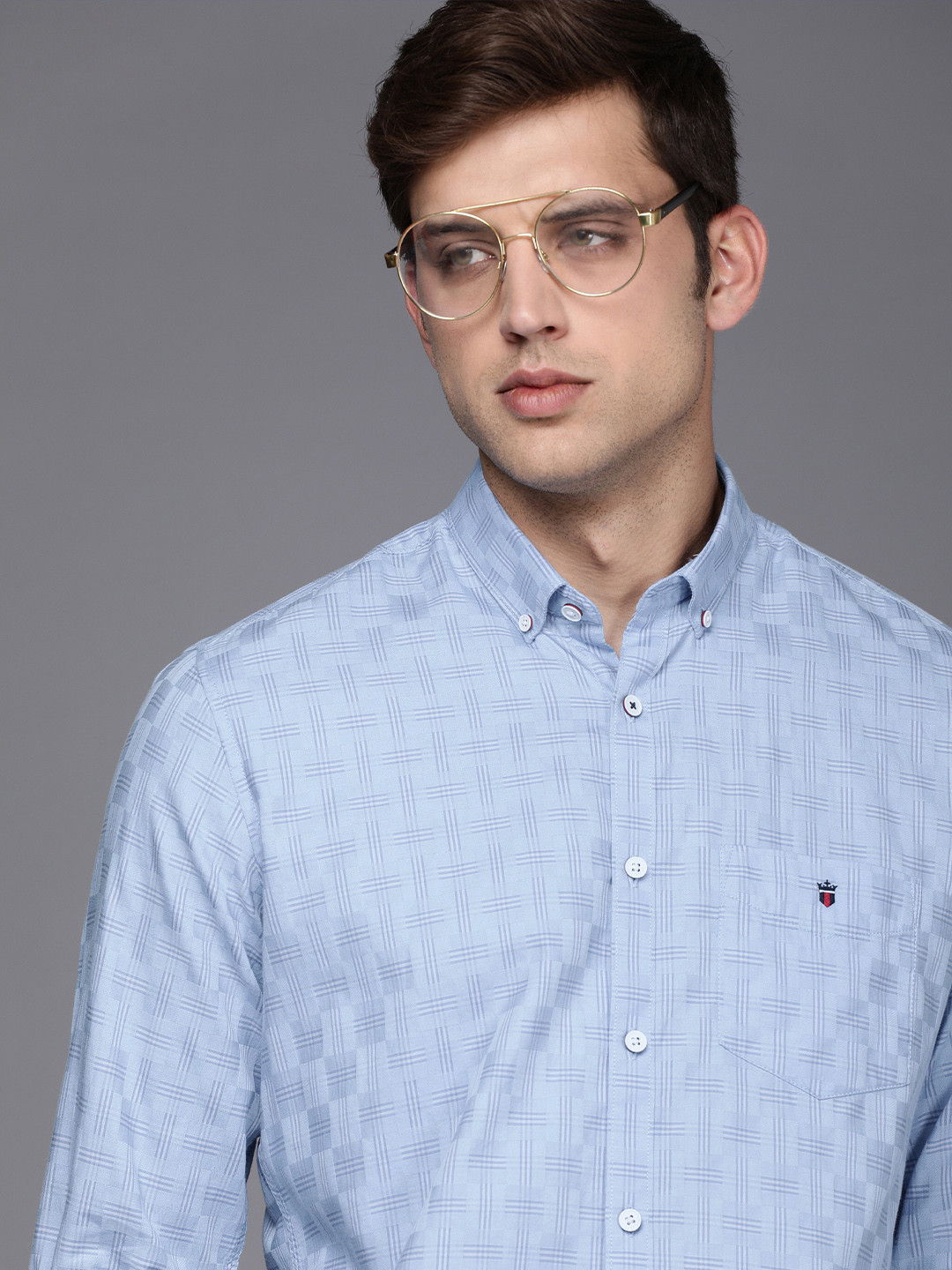 

Louis Philippe Sport Men Blue Slim Fit Checked Pure Cotton Casual Shirt