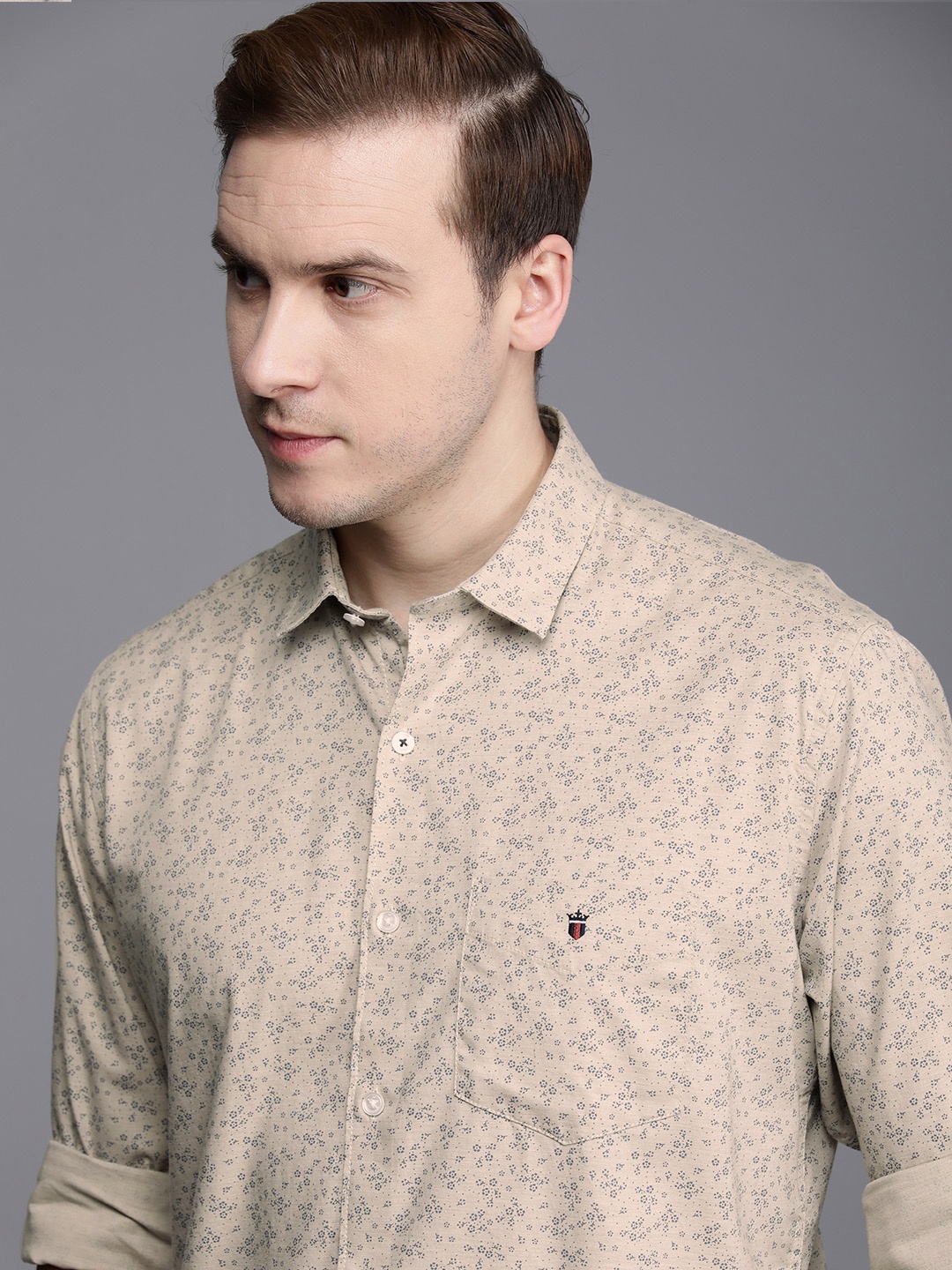 

Louis Philippe Sport Slim Fit Floral Print Pure Cotton Casual Shirt, Beige