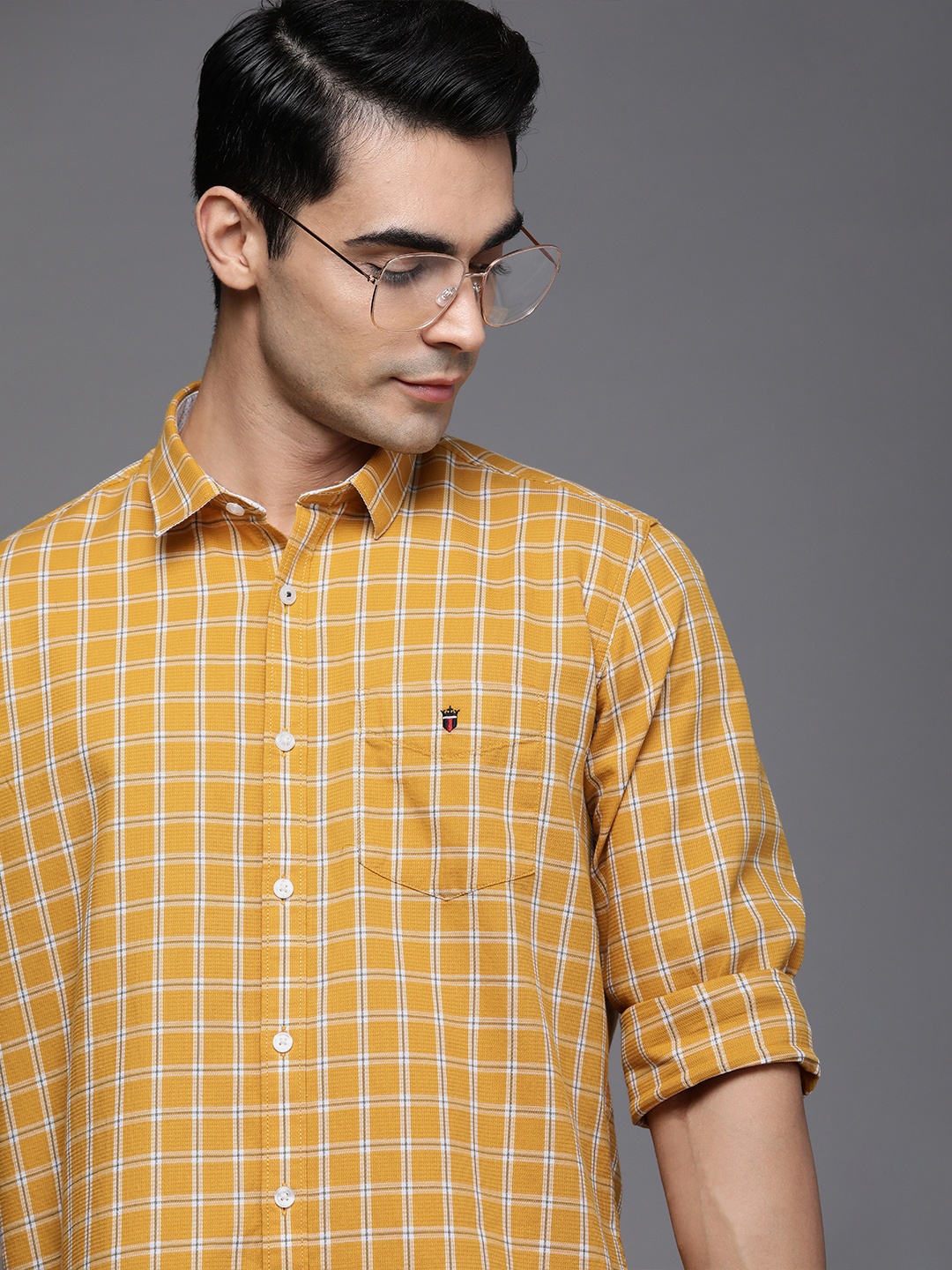 

Louis Philippe Sport Men Mustard Yellow & White Slim Fit Tartan Check Cotton Casual Shirt