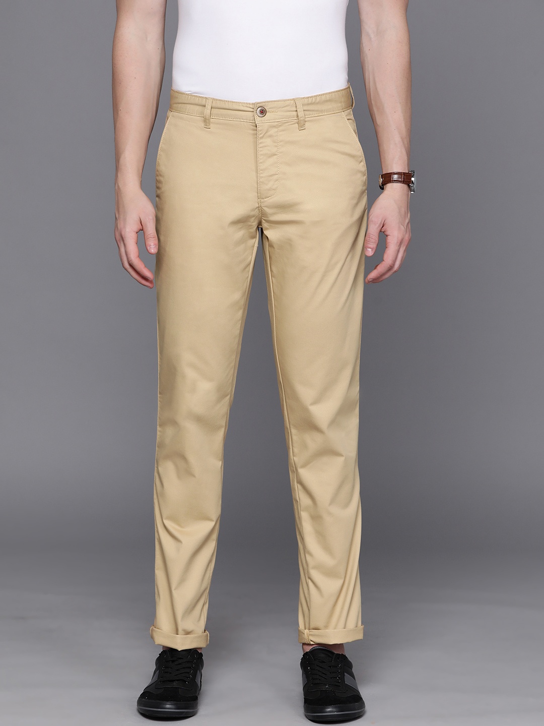

Louis Philippe Sport Men Textured Slim Fit Trousers, Khaki