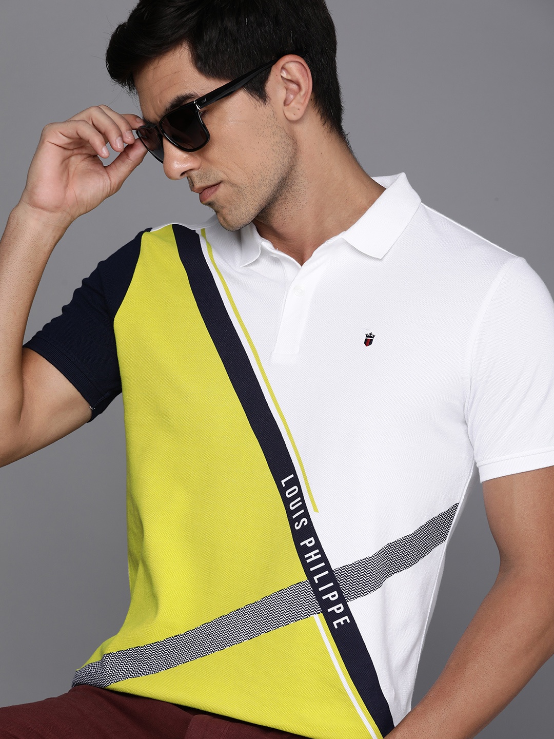 

Louis Philippe Sport Men Pure Cotton Colourblocked Polo Collar T-shirt, White