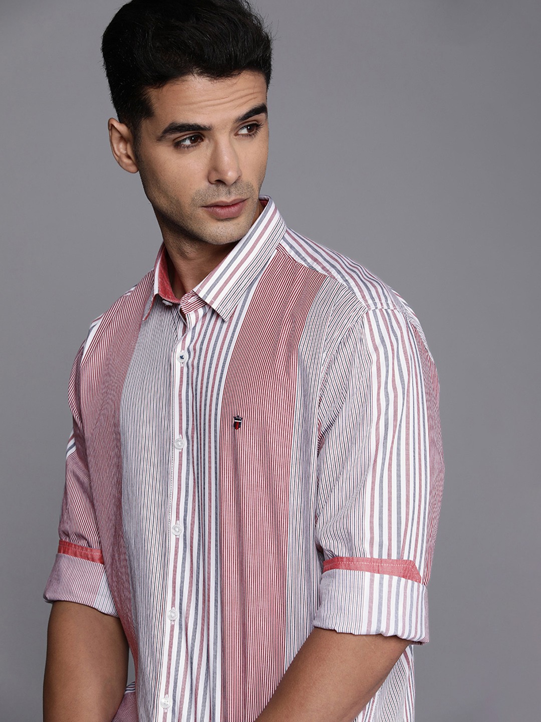 

Louis Philippe Sport Slim Fit Striped Pure Cotton Casual Shirt, White