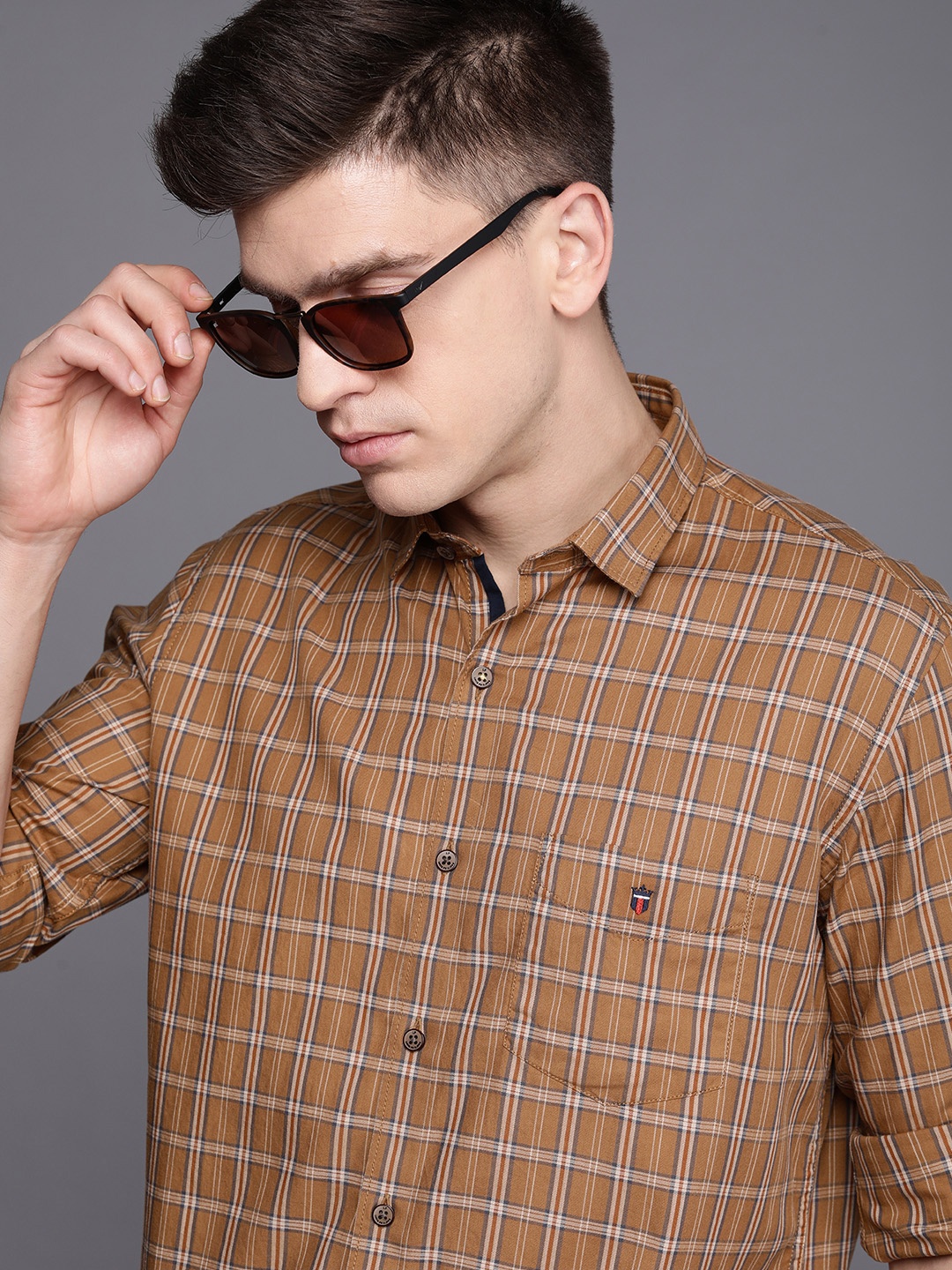 

Louis Philippe Sport Tartan Checked Pure Cotton Slim Fit Casual Shirt, Brown
