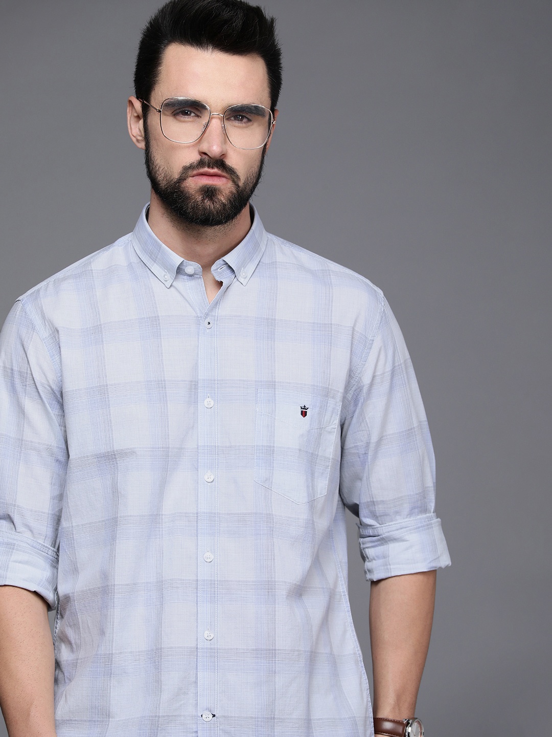 

Louis Philippe Sport Men Blue Slim Fit Checked Pure Cotton Casual Shirt