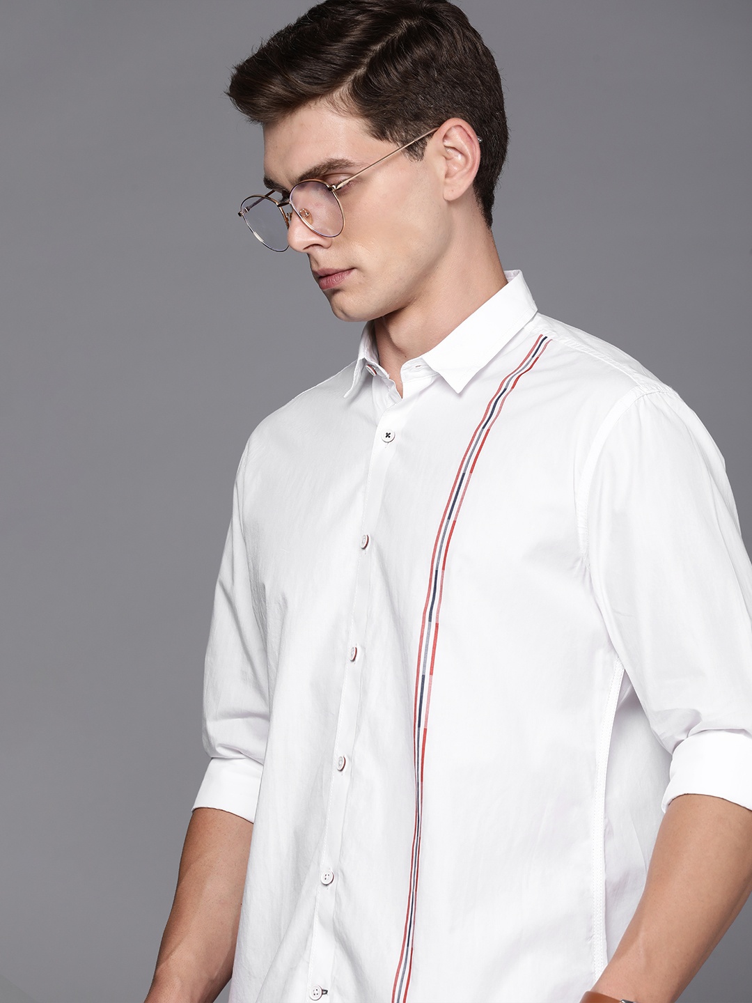 

Louis Philippe Sport Pure Cotton Slim Fit Striped Casual Shirt, White