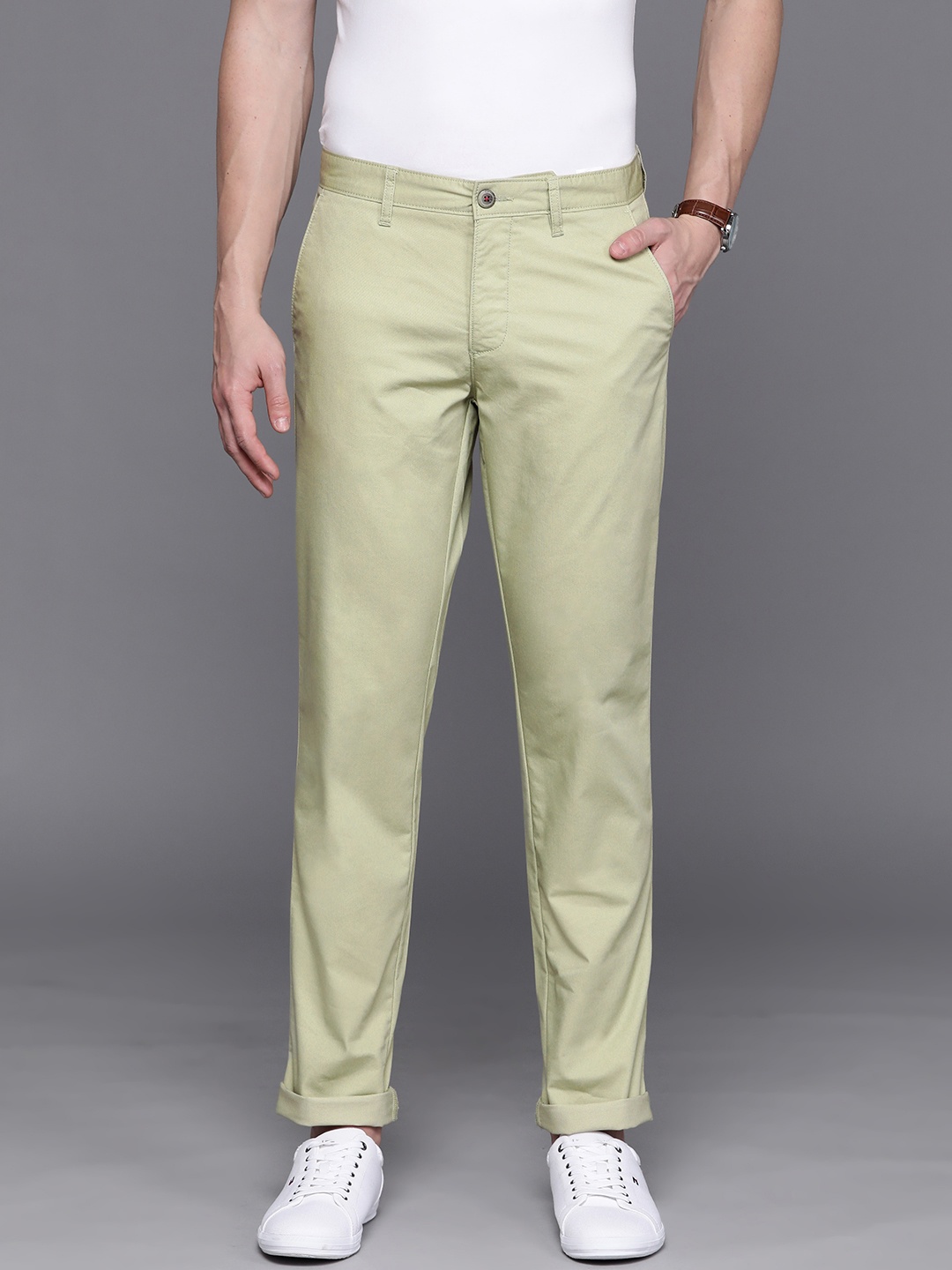 

Louis Philippe Sport Men Textured Slim Fit Trousers, Green