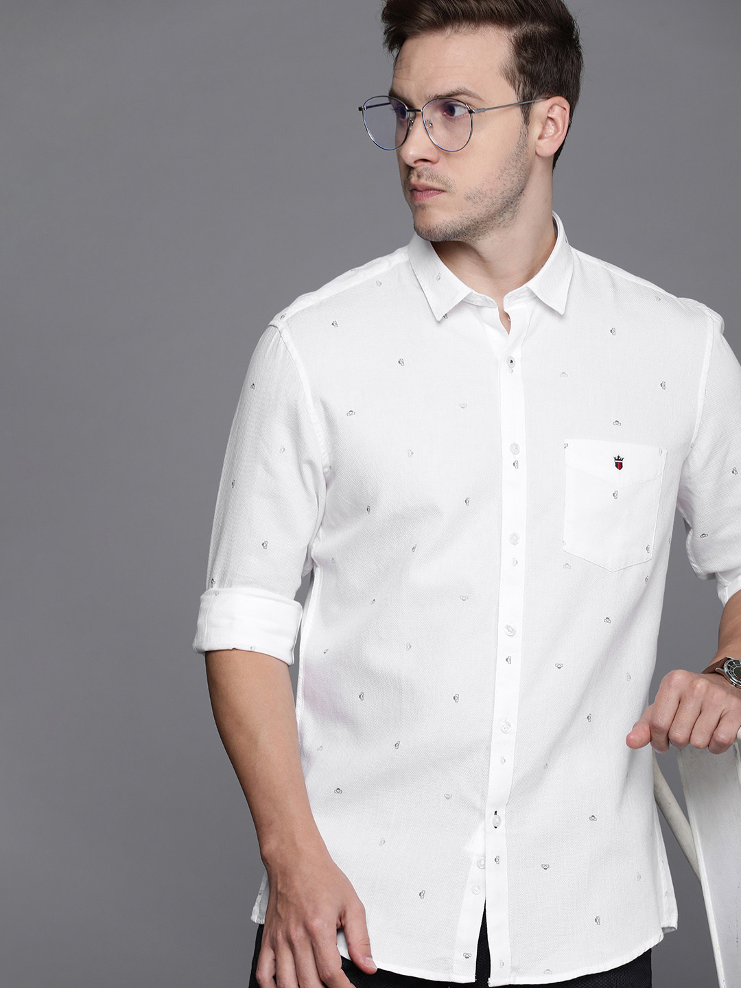 

Louis Philippe Sport Pure Cotton Self Design Textured Slim Fit Casual Shirt, White