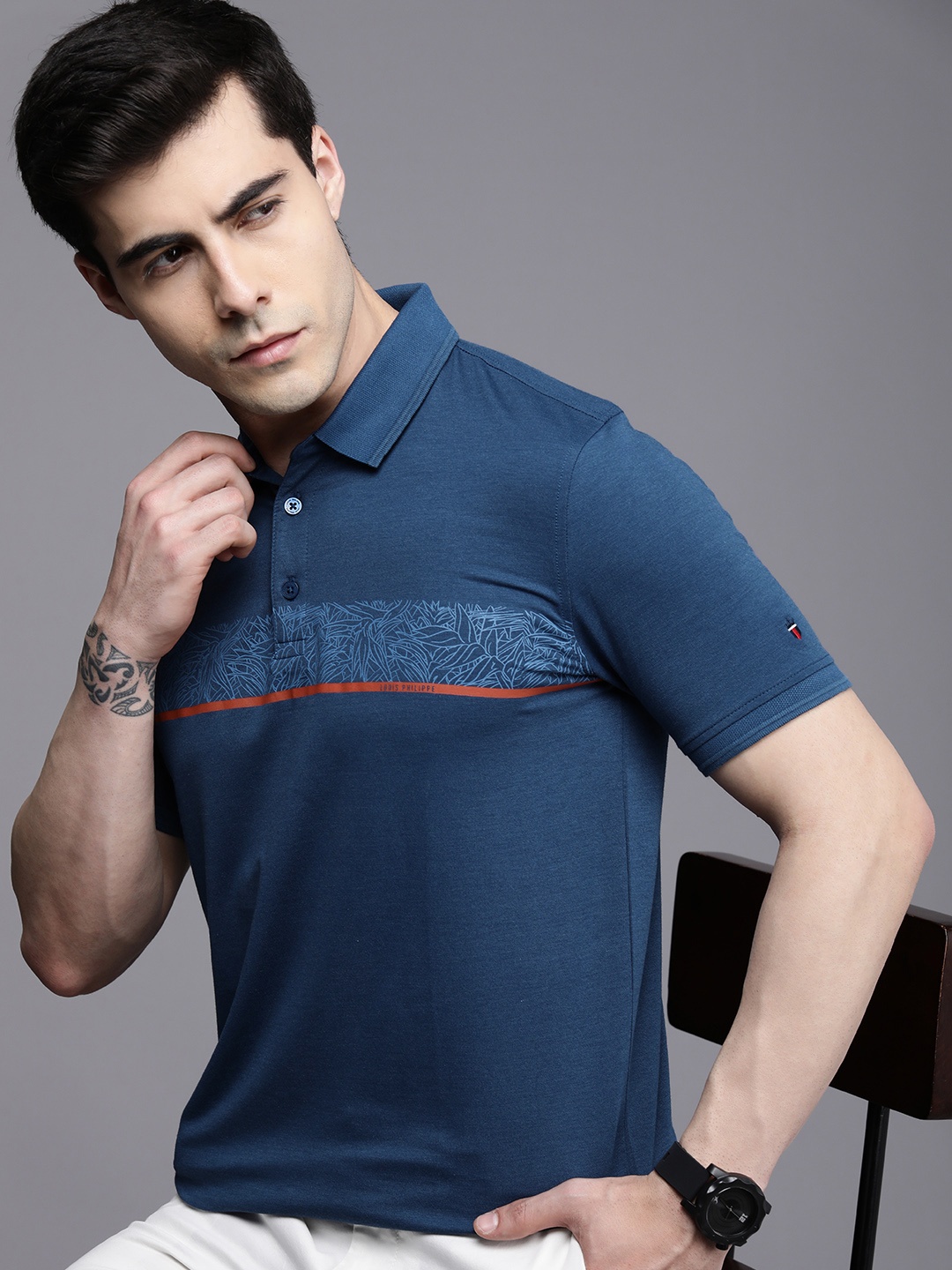 

Louis Philippe Sport Men Tropical Printed Polo Collar T-shirt, Blue