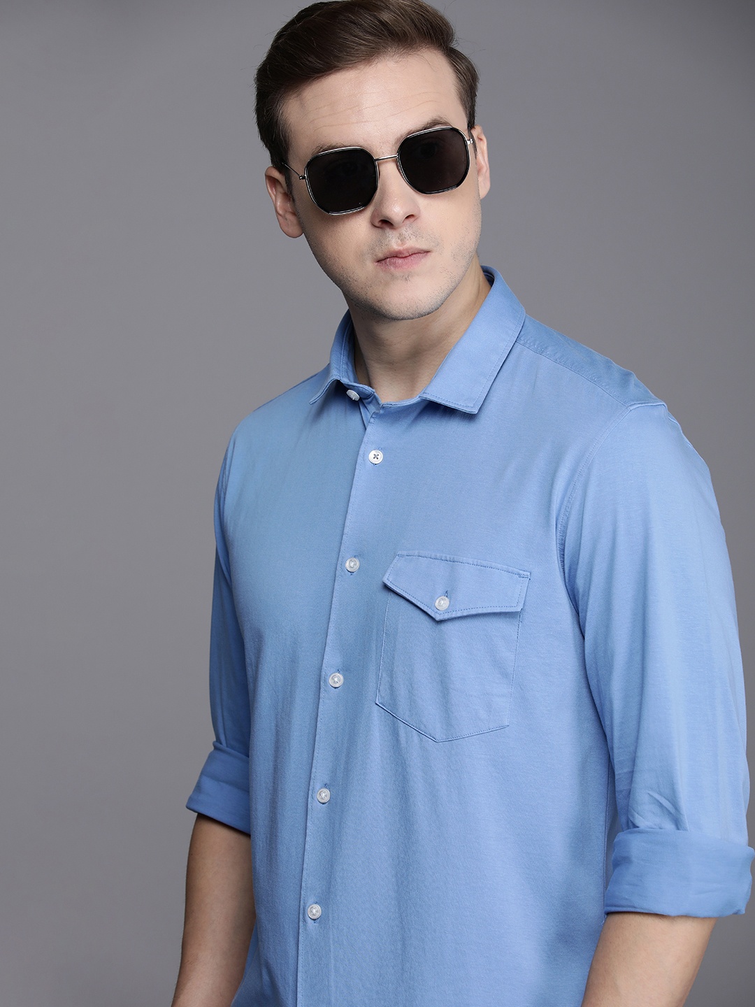 

Louis Philippe Sport Solid Pure Cotton Super Slim Fit Casual Shirt, Blue