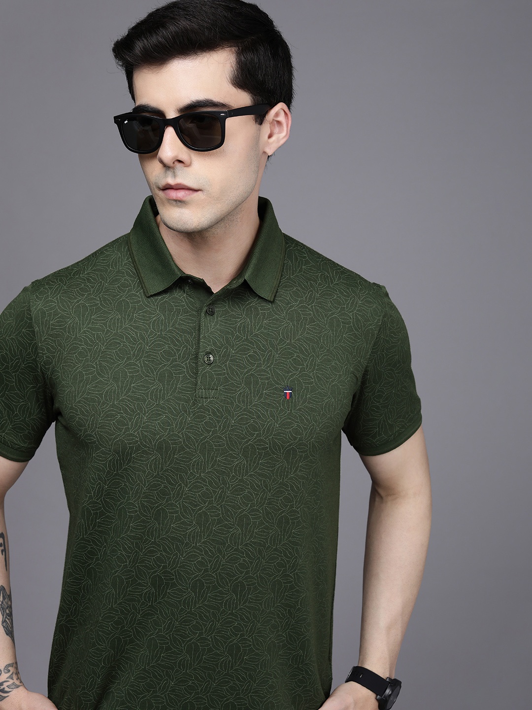 

Louis Philippe Sport Men Tropical Printed Polo Collar T-shirt, Olive