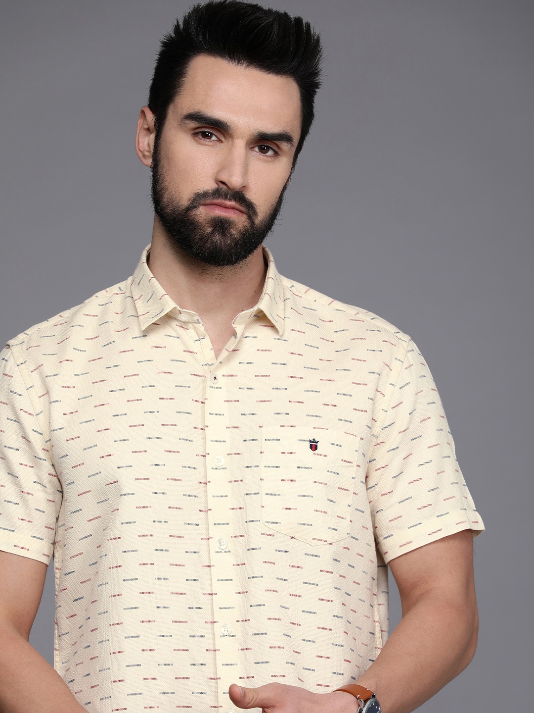 

Louis Philippe Sport Men Slim Fit Printed Pure Cotton Casual Shirt, Beige