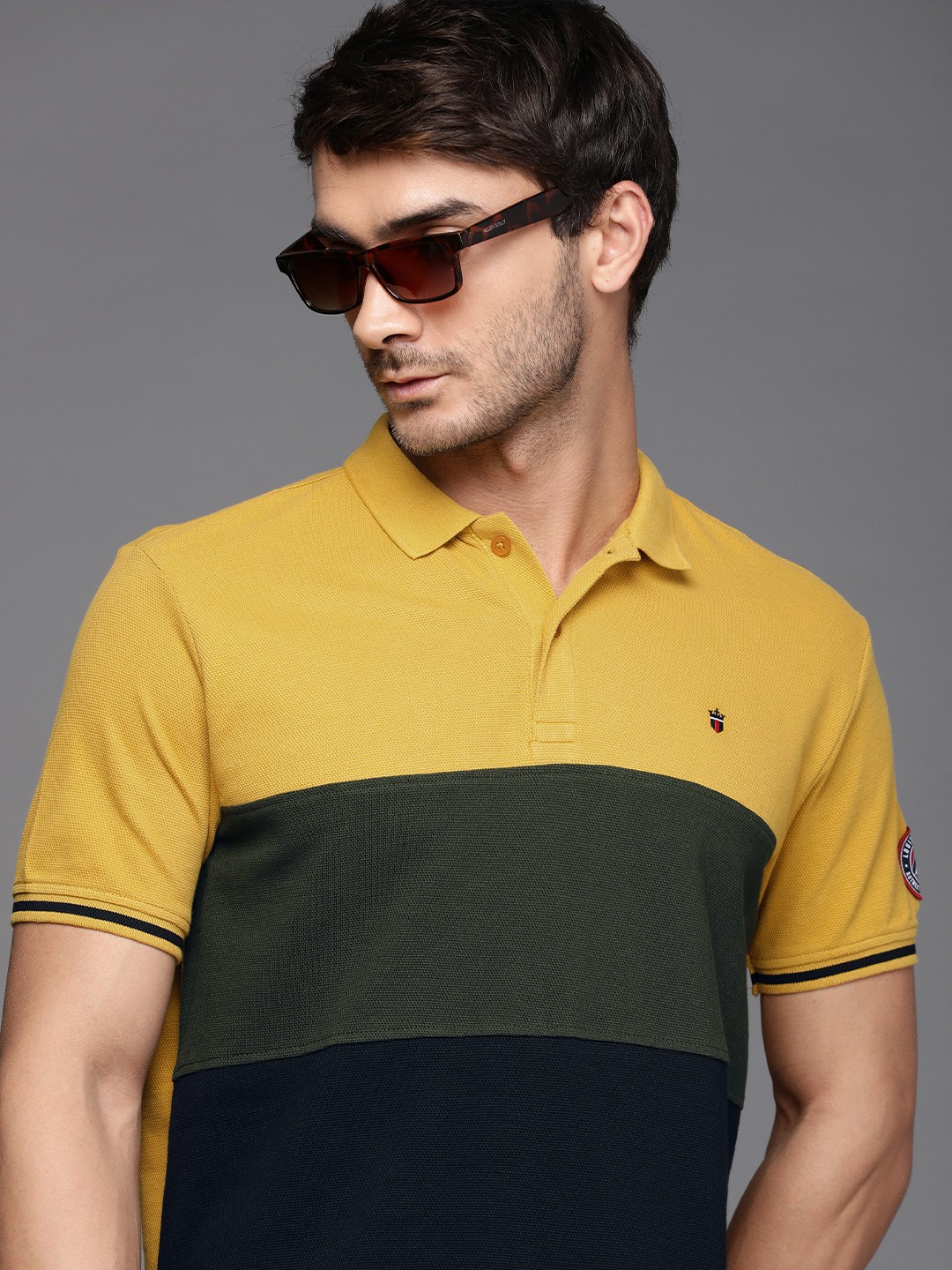 

Louis Philippe Sport Men Colourblocked Polo Collar Pure Cotton Slim Fit T-shirt, Yellow