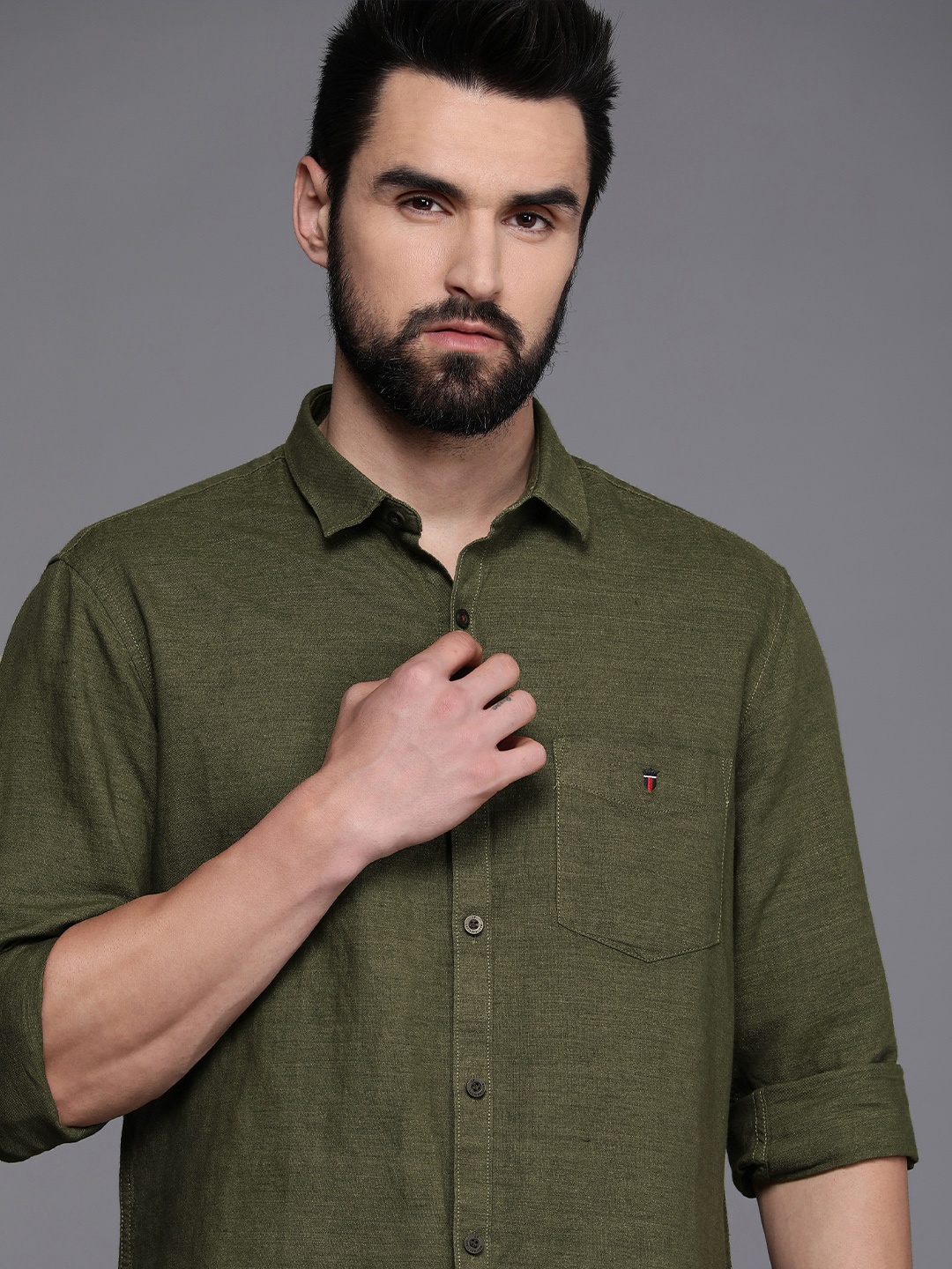 

Louis Philippe Sport Slim Fit Linen Cotton Casual Shirt, Olive