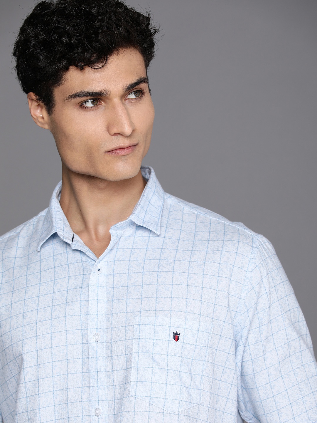 

Louis Philippe Sport Men Blue Gingham Checked Pure Cotton Slim Fit Casual Shirt