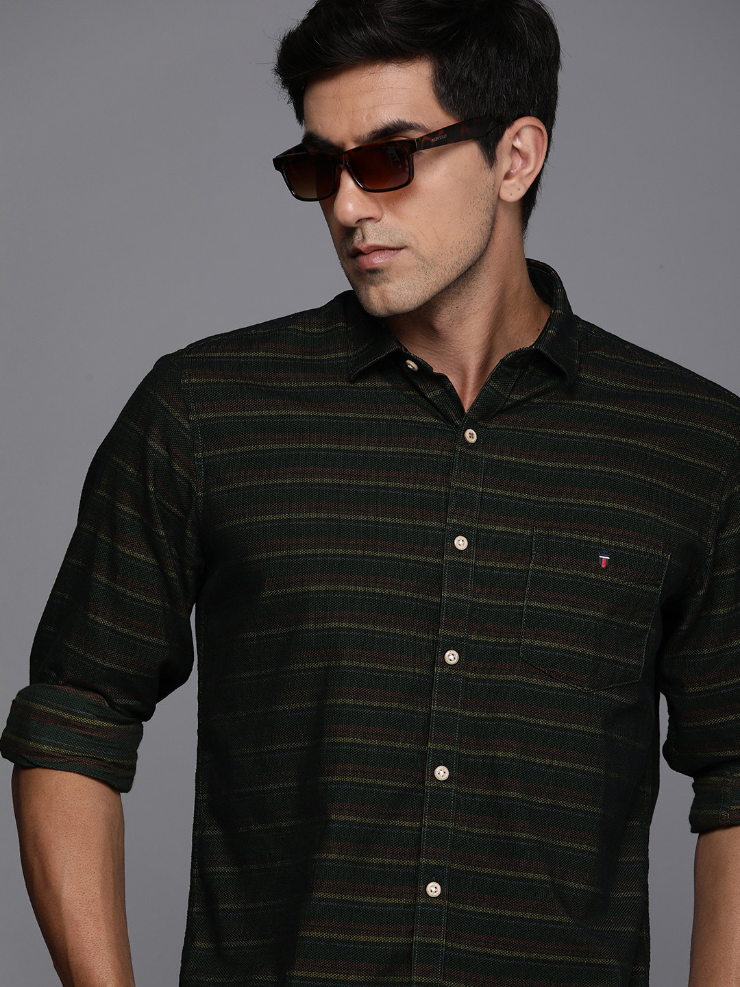 

Louis Philippe Sport Men Multicoloured Slim Fit Horizontal Stripes Striped Casual Shirt, Multi