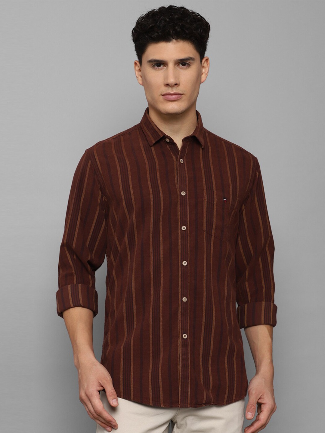 

Louis Philippe Sport Slim Fit Striped Pure Cotton Casual Shirt, Brown